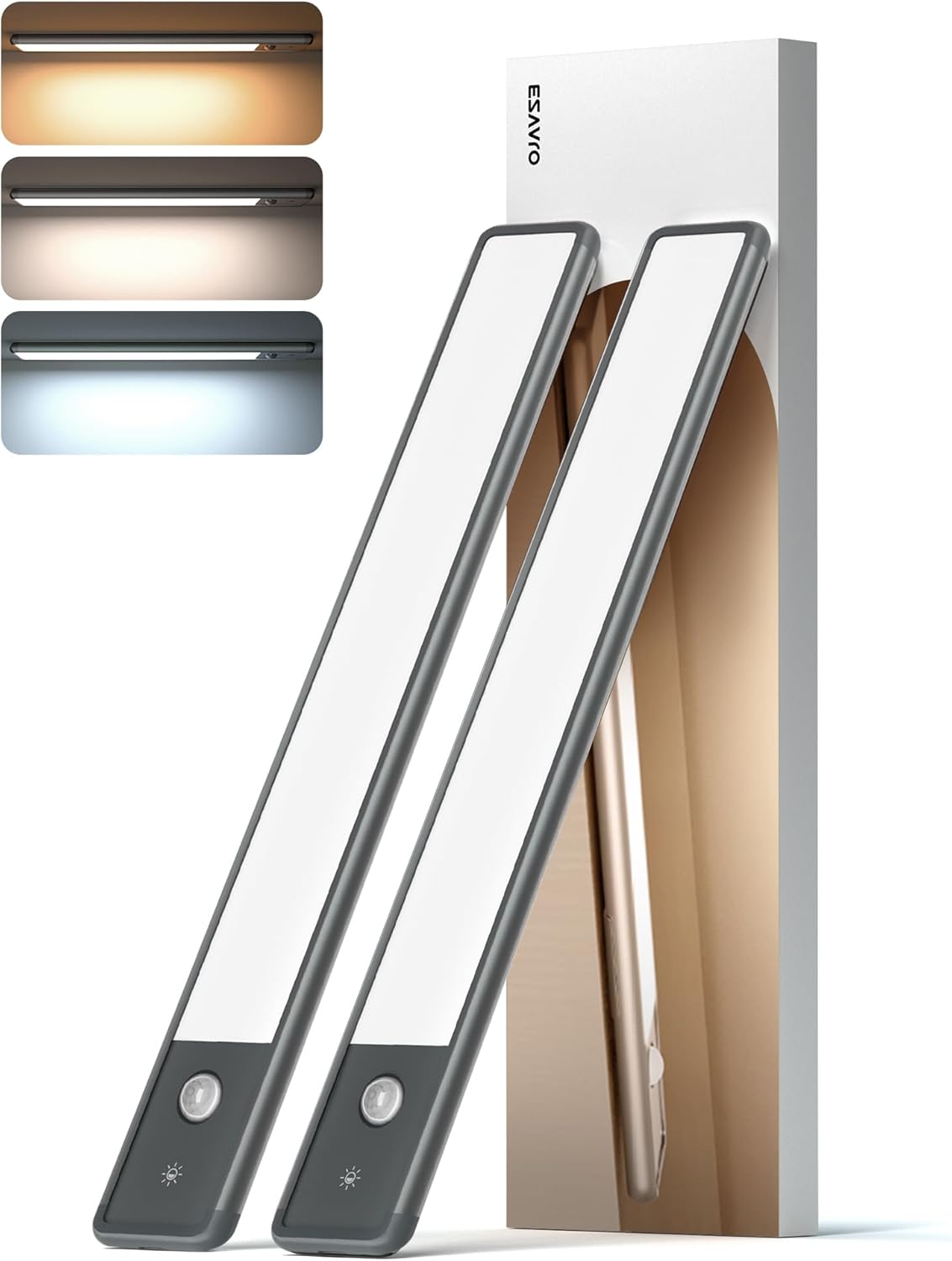 EZVALO 11.8-inch Under Cabinet Lighting, 3 Color Temperatures, Rechargeable Motion Sensor Light Indoor, LED Magnetic Lights with Dimmable for Kitchen, Stairs, Pantry, Closet