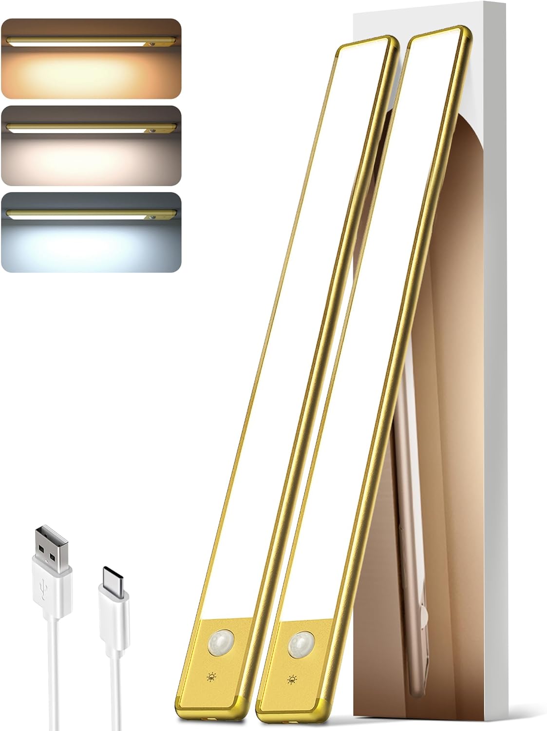 EZVALO 11.8 - inch Under Cabinet Lighting, 3 Color Temperatures, Rechargeable Motion Sensor Light Indoor, LED Magnetic Lights with Dimmable for Kitchen, Stairs, Pantry, Closet - EZVALO