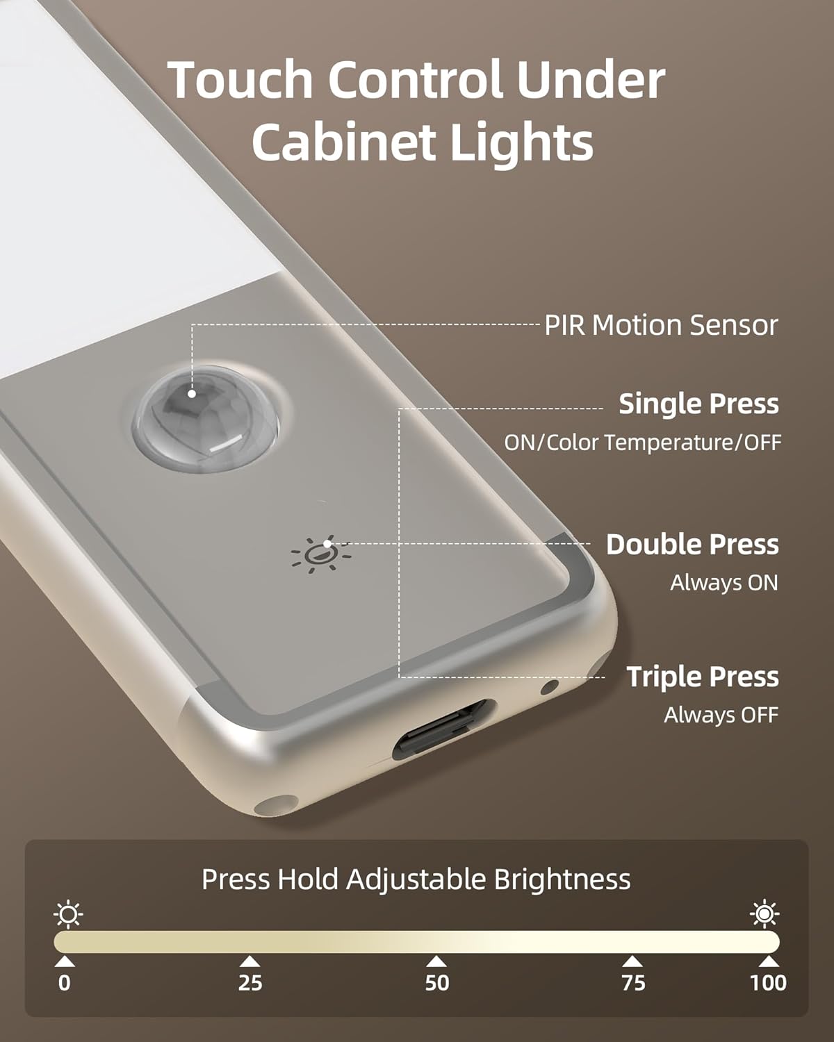 EZVALO 11.8 - inch Under Cabinet Lighting, 3 Color Temperatures, Rechargeable Motion Sensor Light Indoor, LED Magnetic Lights with Dimmable for Kitchen, Stairs, Pantry, Closet - EZVALO