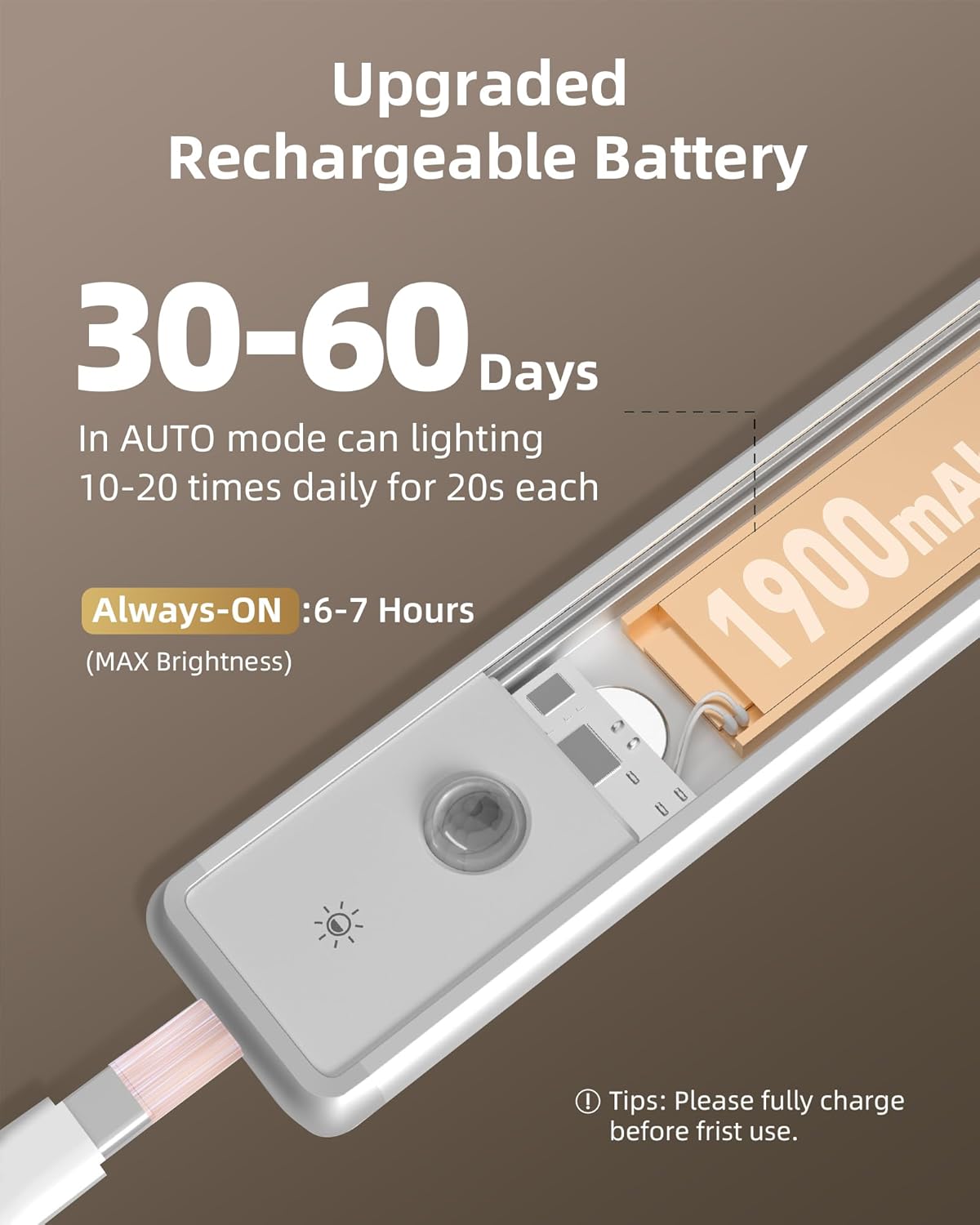 EZVALO 11.8 - inch Under Cabinet Lighting, 3 Color Temperatures, Rechargeable Motion Sensor Light Indoor, LED Magnetic Lights with Dimmable for Kitchen, Stairs, Pantry, Closet - EZVALO