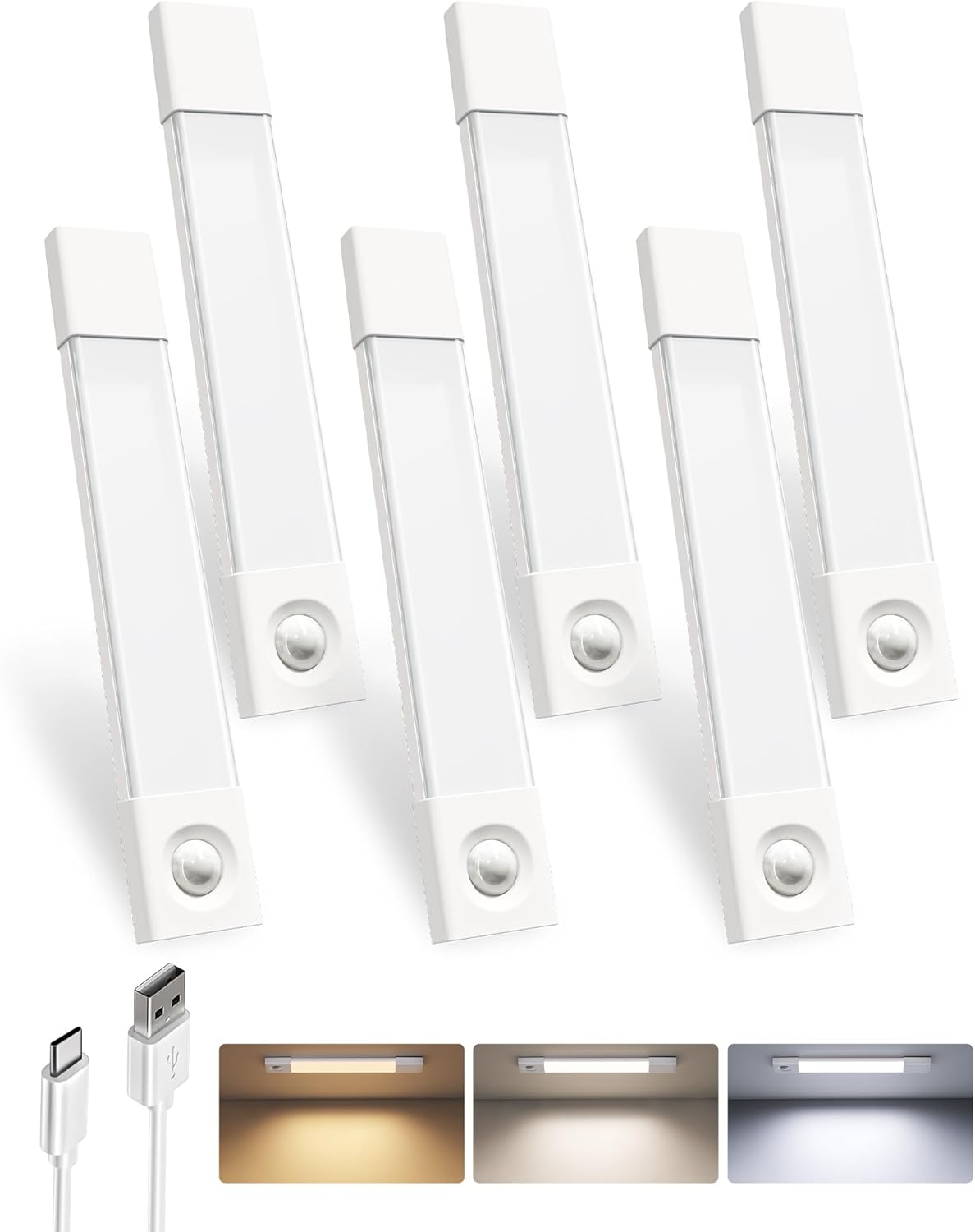 EZVALO 3 Pack 7” Motion Sensor Light Indoor, Wireless Under Cabinet Lighting, 30 LED Rechargeable Closet Lights, Dimmable, 3 Color Temperatures, Counter Lights for Wardrobe, Pantry, Bedroom, Kitchen - EZVALO