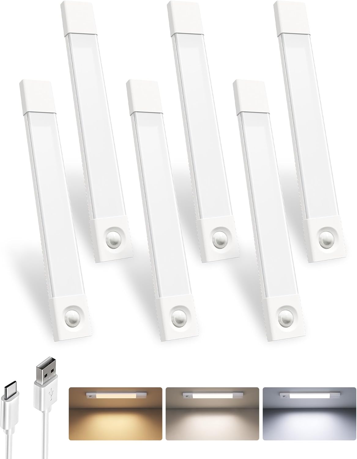 EZVALO 3 Pack 7” Motion Sensor Light Indoor, Wireless Under Cabinet Lighting, 30 LED Rechargeable Closet Lights, Dimmable, 3 Color Temperatures, Counter Lights for Wardrobe, Pantry, Bedroom, Kitchen - EZVALO