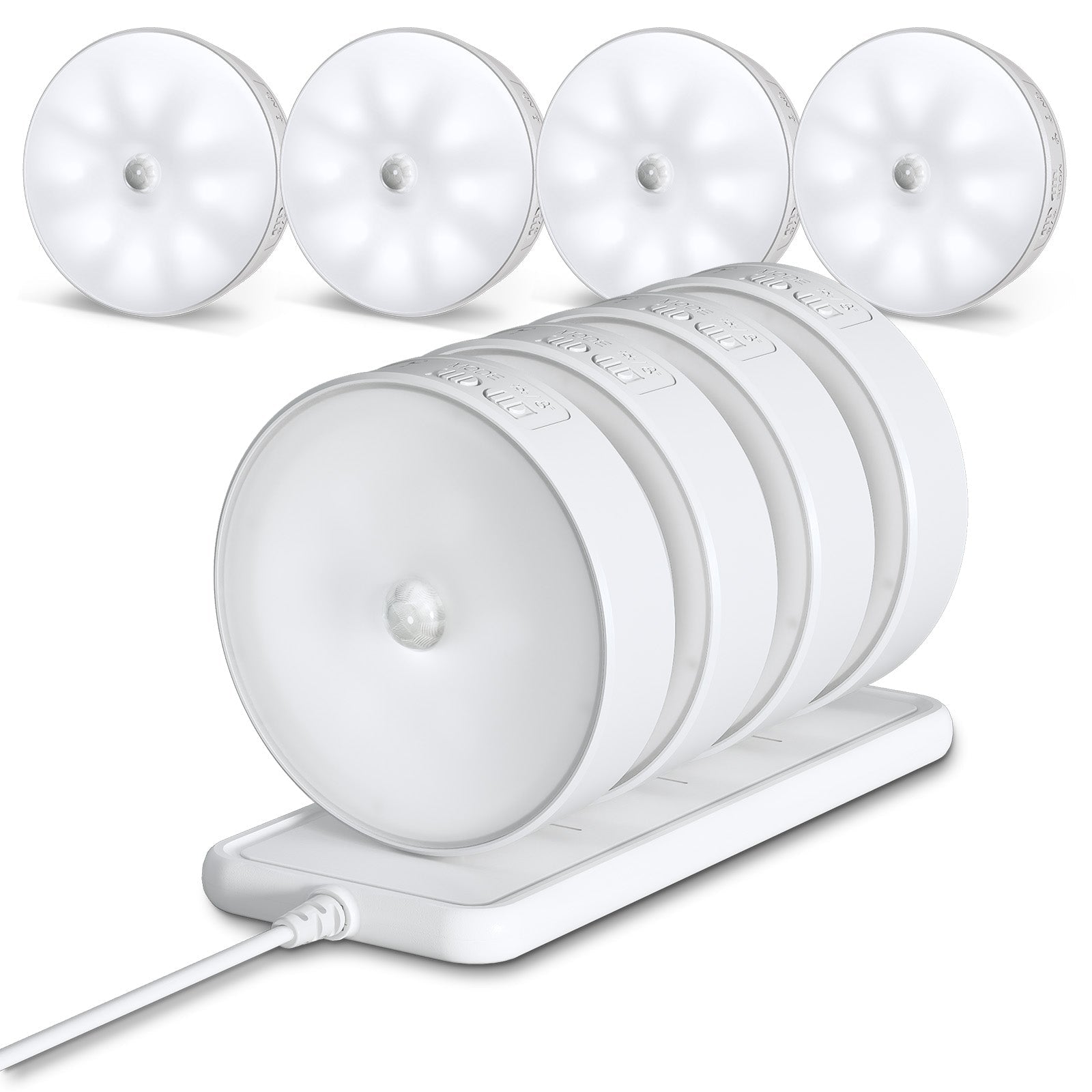 EZVALO 4 Pack Motion Sensor Closet Lights, 1200mAh USB - C Rechargeable LED Puck Lights, Under Cabinet Lights, Night Lights, Dimmable, 3 Color Temps, Magnetic, Stick - On for Closet, Stairs, Cabinets - EZVALO
