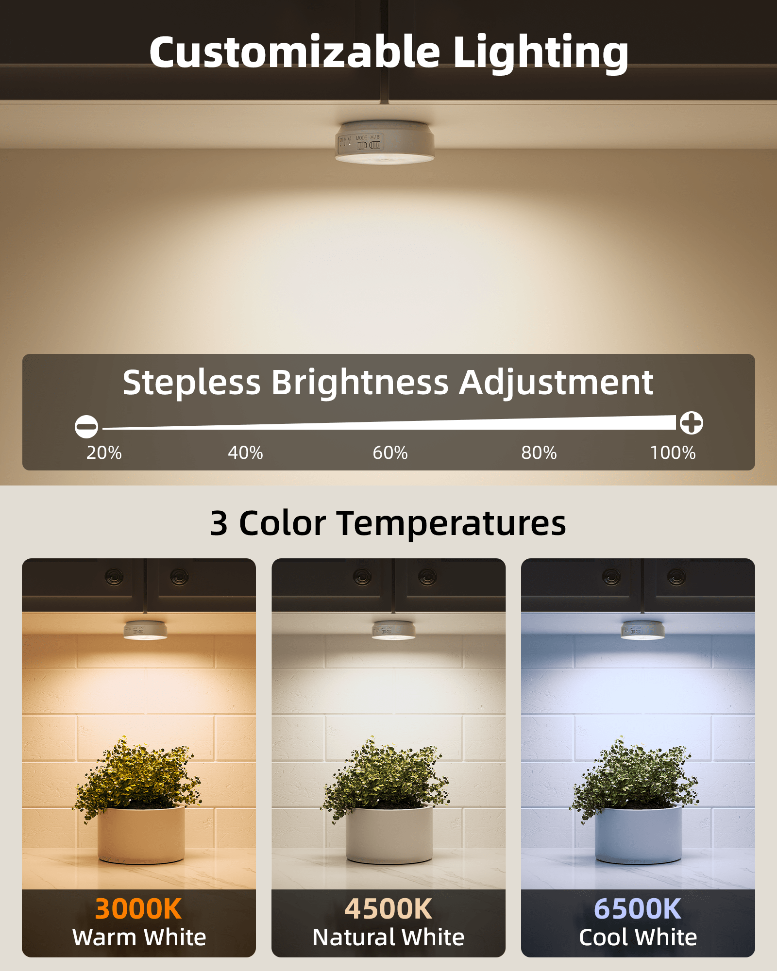 EZVALO 4 Pack Motion Sensor Closet Lights, 1200mAh USB - C Rechargeable LED Puck Lights, Under Cabinet Lights, Night Lights, Dimmable, 3 Color Temps, Magnetic, Stick - On for Closet, Stairs, Cabinets - EZVALO