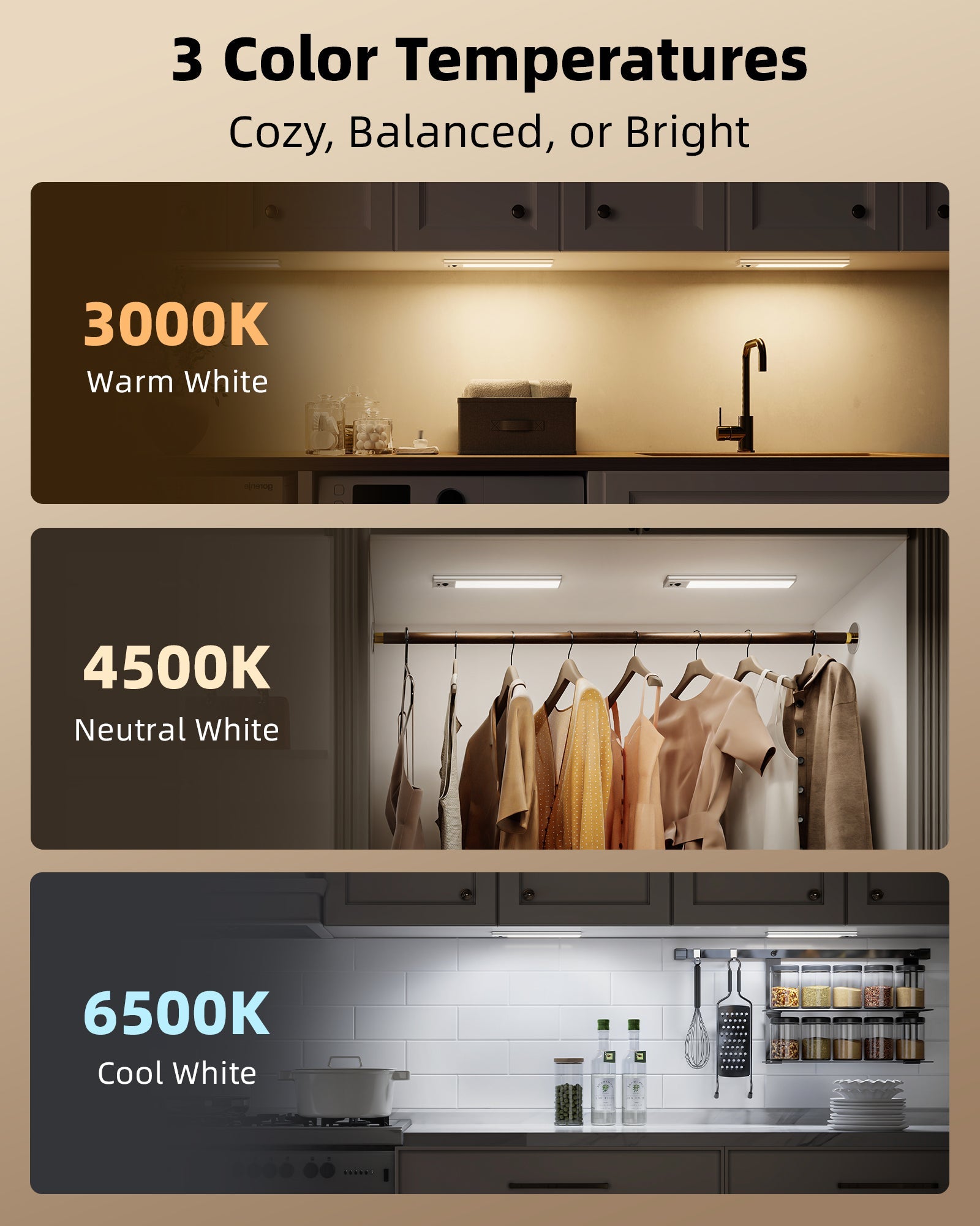 EZVALO 5 - Pack Under Cabinet Lighting, 2400mAh Rechargeable Motion Sensor Light, 10inch Magnetic Closet Lights with Dimmable & 3 Color Temps, Wireless Motion Activated Lights with Remote for Kitchen - EZVALO