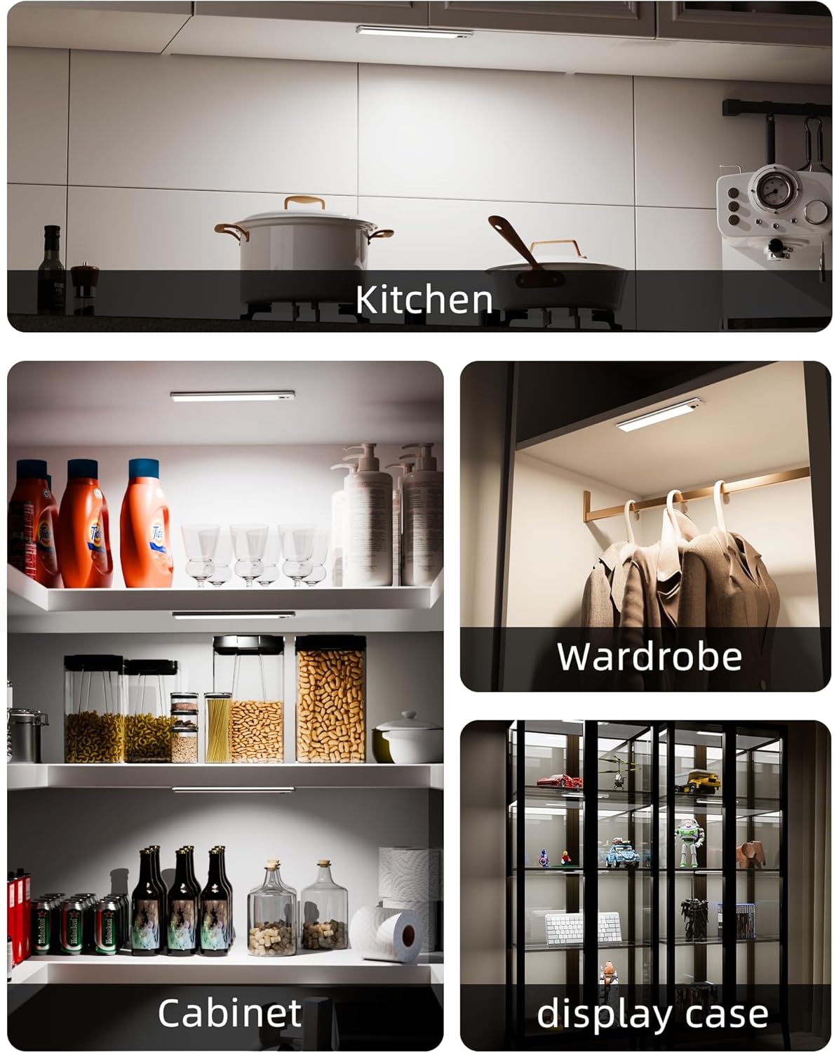 EZVALO 5 Pack Under Cabinet Lighting, Rechargeable Motion Sensor Light, LED Closet Lights Wireless, 5700K Dimmable, Timer, Magnetic, with Remote Control for Kitchen, Closet, Stair - EZVALO