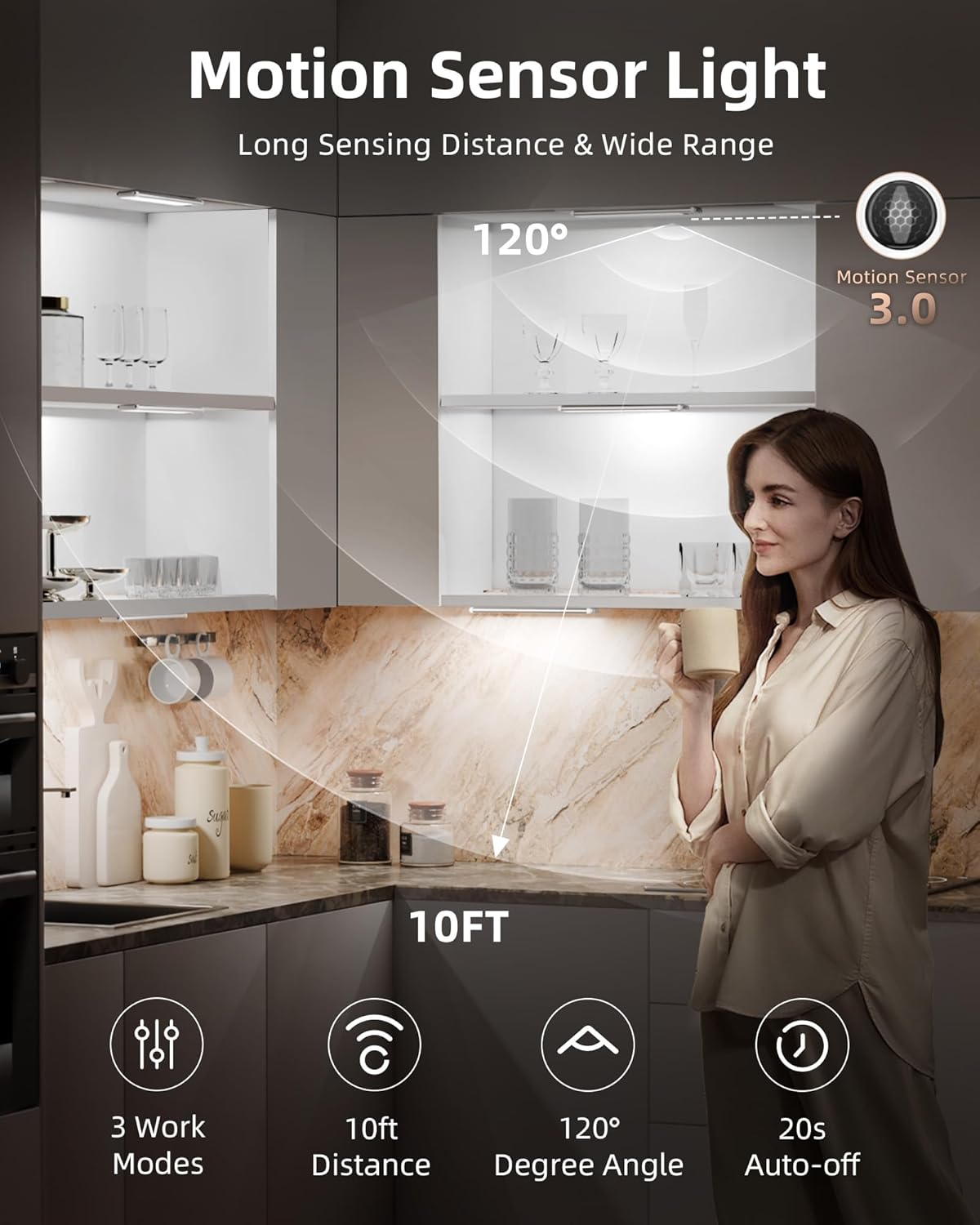 EZVALO 5 Pack Under Cabinet Lighting, Rechargeable Motion Sensor Light, LED Closet Lights Wireless, 5700K Dimmable, Timer, Magnetic, with Remote Control for Kitchen, Closet, Stair - EZVALO