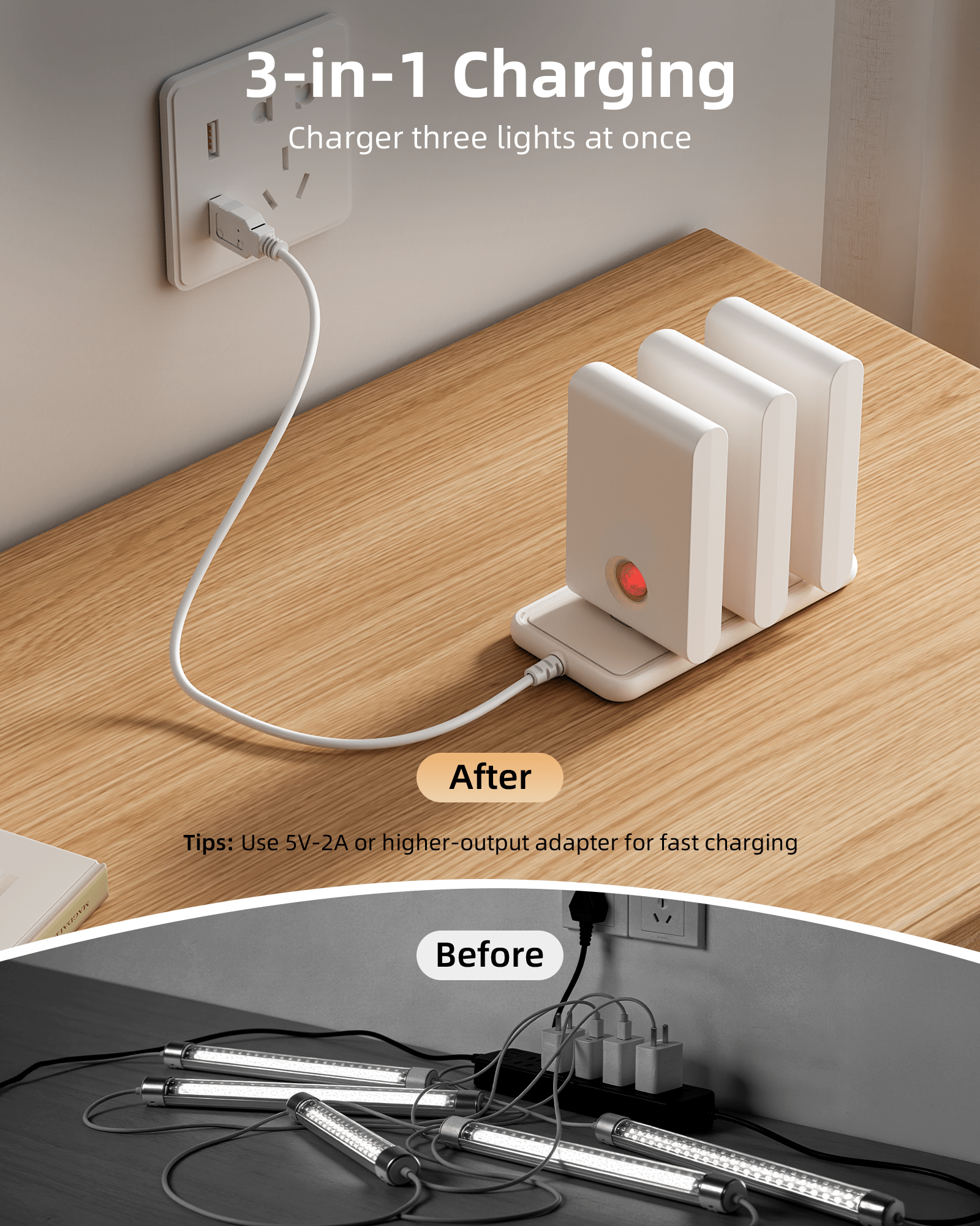 EZVALO 6 Pack Motion Sensor Night Lights, Sync LED Stair Lights Indoor, 1500mAh Rechargeable, Magnetic & Dimmable, 3000K Soft White, Portable Nightlight for Hallway, Stairs, Bathroom, Bedroom - EZVALO