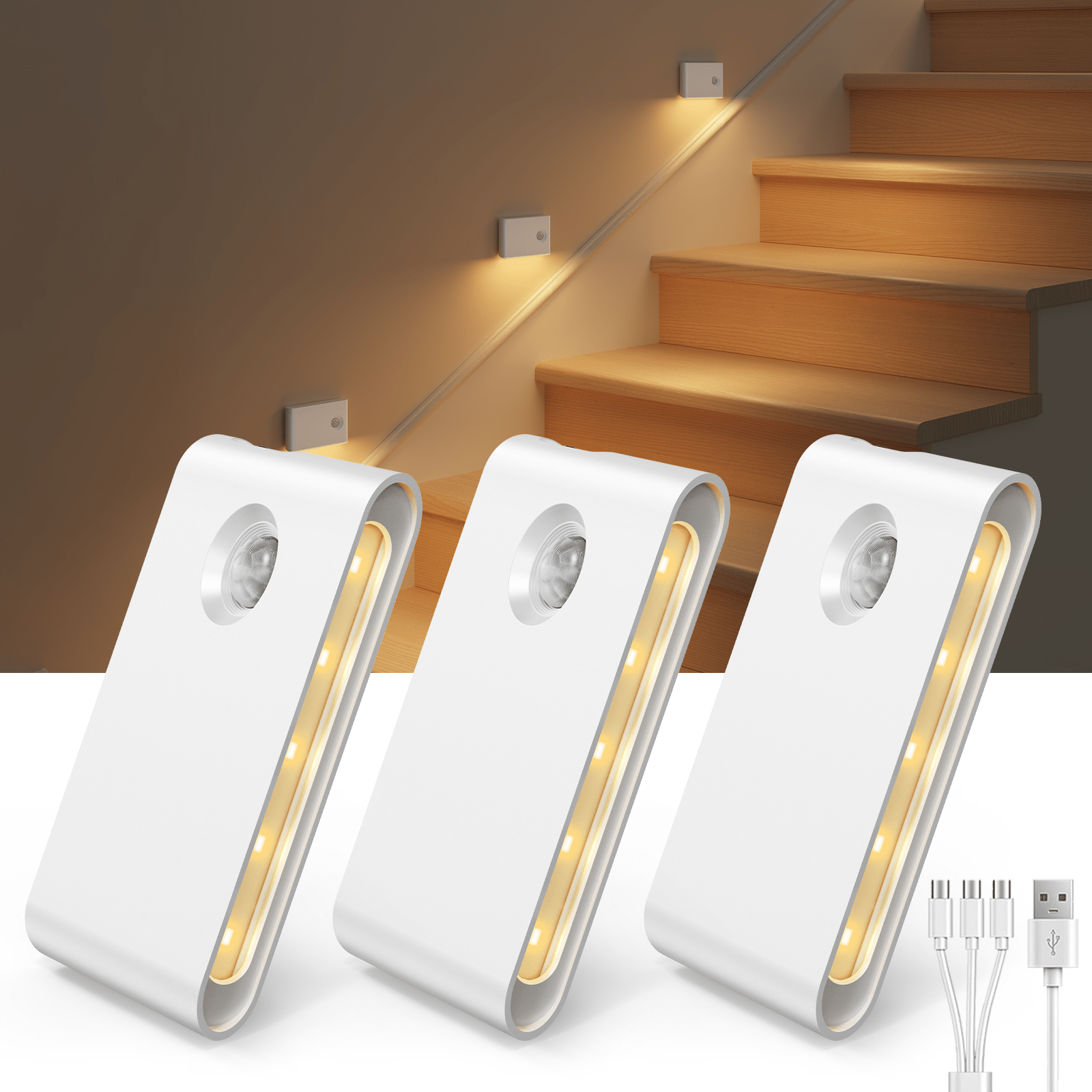 EZVALO 6 Pack Motion Sensor Night Lights, Sync LED Stair Lights Indoor, 1500mAh Rechargeable, Magnetic & Dimmable, 3000K Soft White, Portable Nightlight for Hallway, Stairs, Bathroom, Bedroom - EZVALO