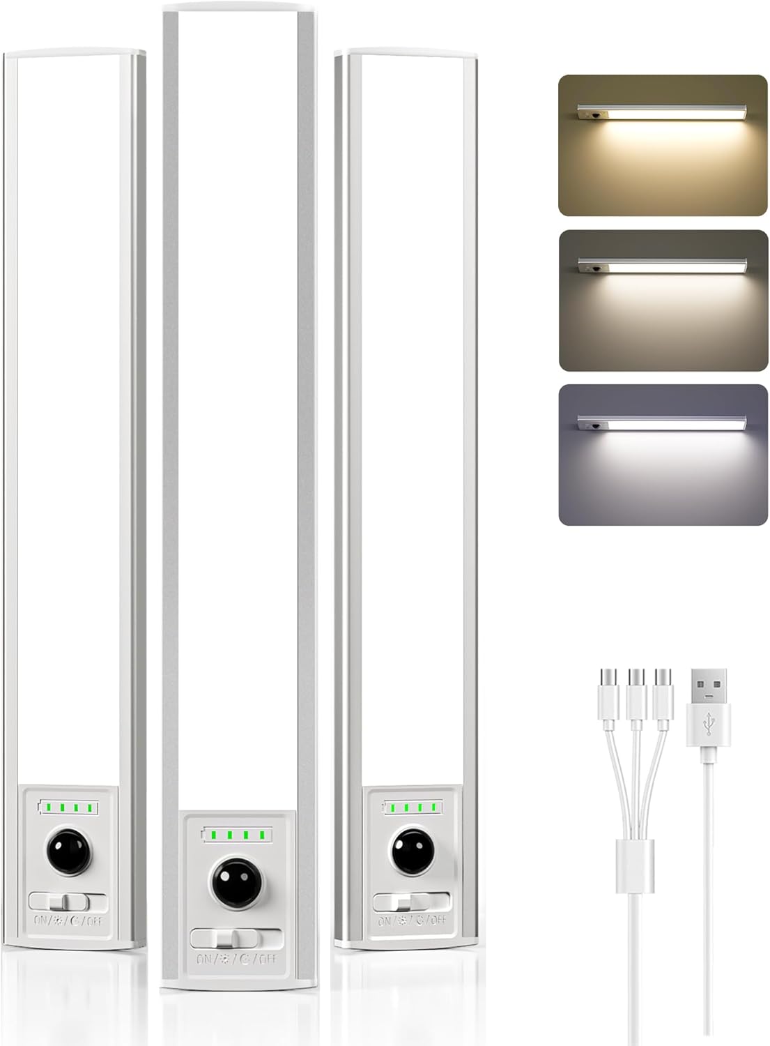 EZVALO 6 Pack Under Cabinet Lighting Wireless with Battery Indicator, 2000mAh Rechargeable Motion Sensor Light Indoor, 10inch 80 LED Under Counter Lights for Kitchen Closet, 3 Color Temps, Dimmable - EZVALO