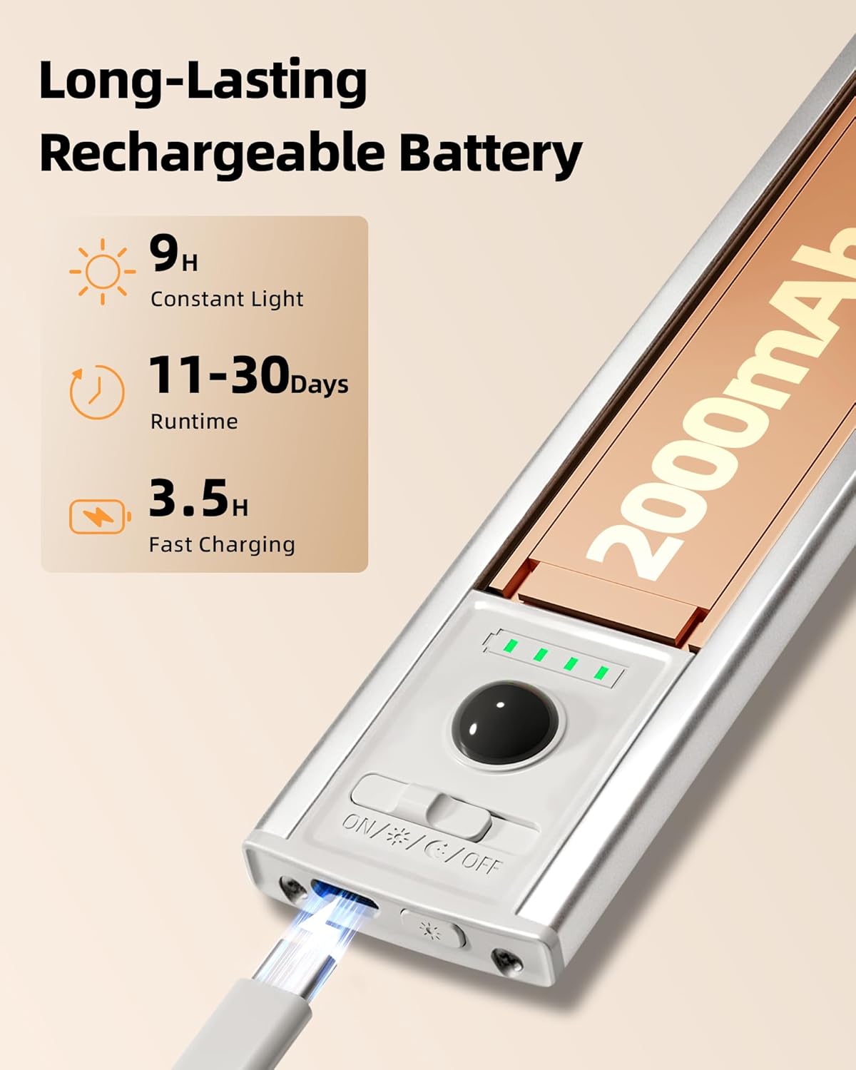 EZVALO 6 Pack Under Cabinet Lighting Wireless with Battery Indicator, 2000mAh Rechargeable Motion Sensor Light Indoor, 10inch 80 LED Under Counter Lights for Kitchen Closet, 3 Color Temps, Dimmable - EZVALO