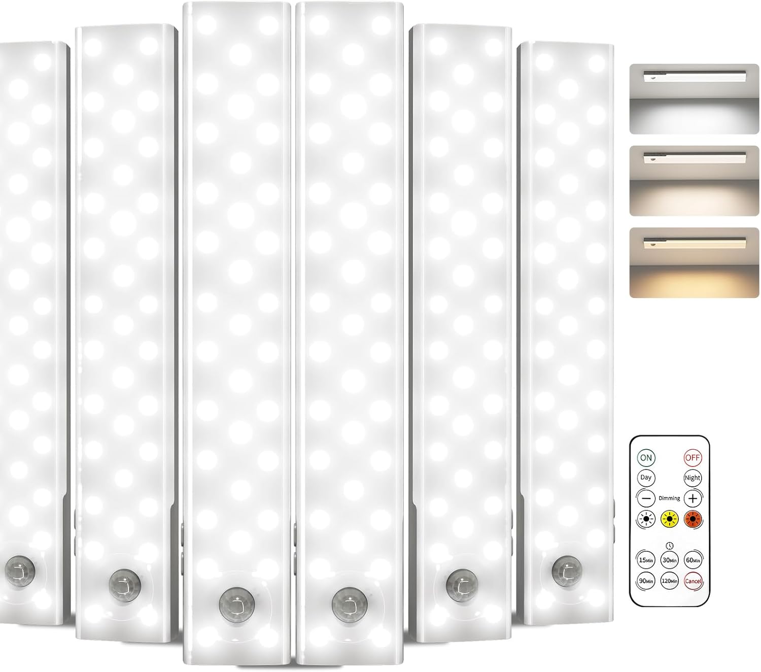 EZVALO 6 - Pack Under Cabinet Lighting with Charging Station, 2000mAh Rechargeable Wireless Motion Sensor Lights, 3 Color Temps, Dimmable, Timer, Magnetic, with Remote Control for Kitchen, Closet, Stair - EZVALO