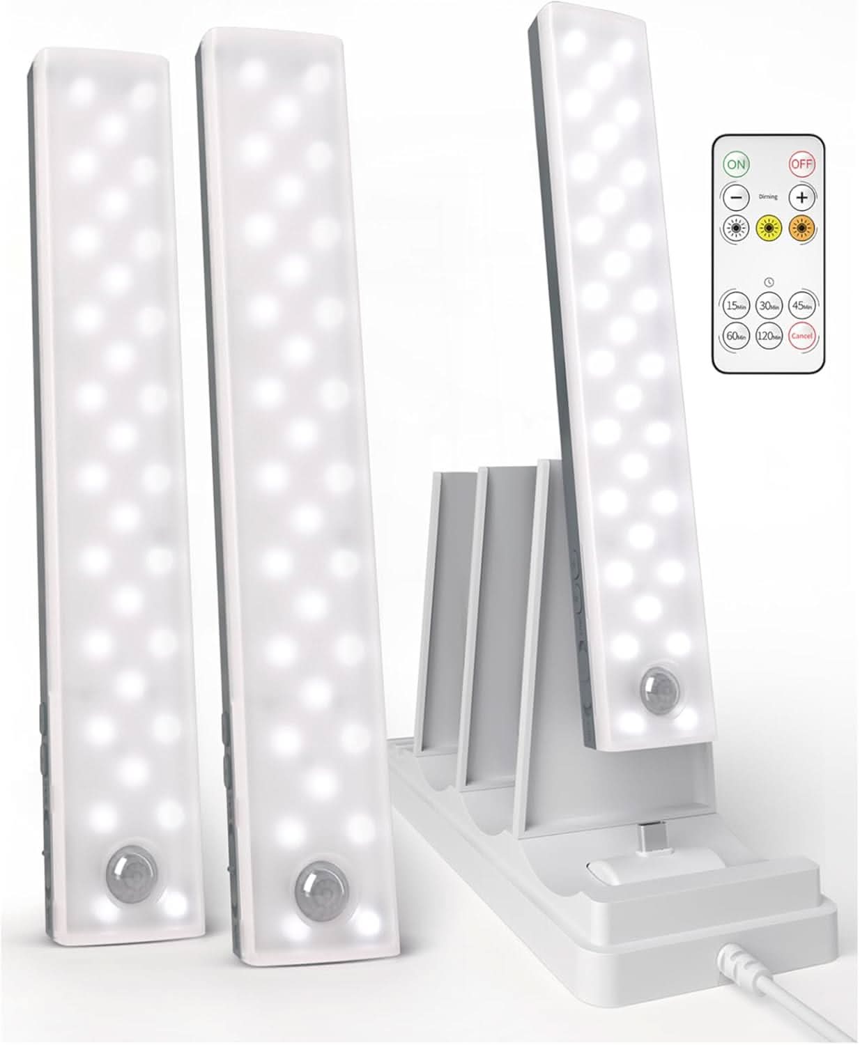 EZVALO 6 - Pack Under Cabinet Lighting with Charging Station, 2000mAh Rechargeable Wireless Motion Sensor Lights, 3 Color Temps, Dimmable, Timer, Magnetic, with Remote Control for Kitchen, Closet, Stair - EZVALO