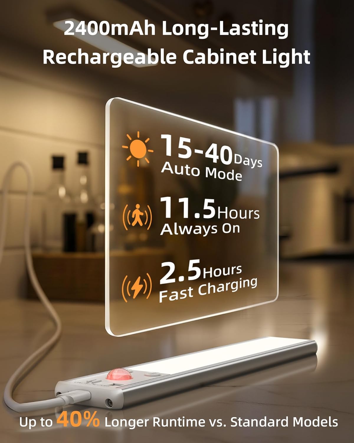 EZVALO 8" Under Cabinet Lighting, 2400mAh USB - C Rechargeable Motion Sensor Light, 3 Color Temps, 5 - Level Dimmable Magnetic Wireless Closet Lights for Kitchen, Pantry, Stairs (2 Pack) - EZVALO