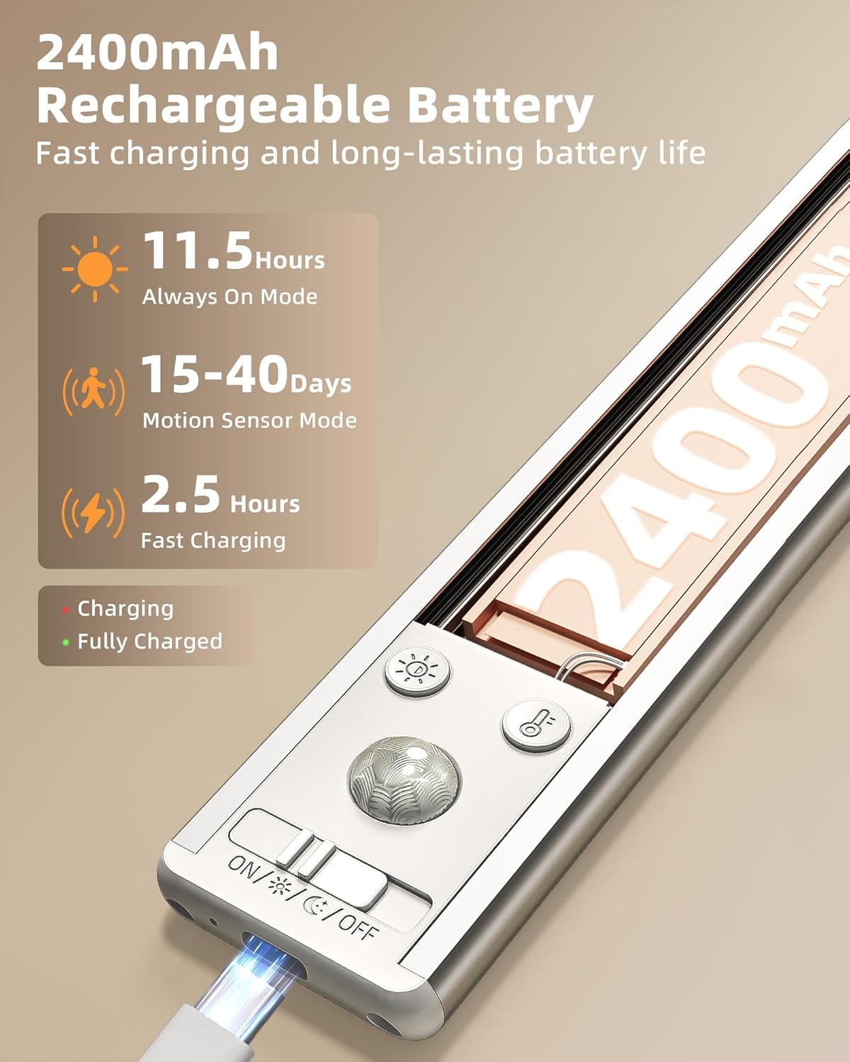 EZVALO 8" Under Cabinet Lighting, 2400mAh USB - C Rechargeable Motion Sensor Light, 3 Color Temps, 5 - Level Dimmable Magnetic Wireless Closet Lights for Kitchen, Pantry, Stairs (2 Pack) - EZVALO