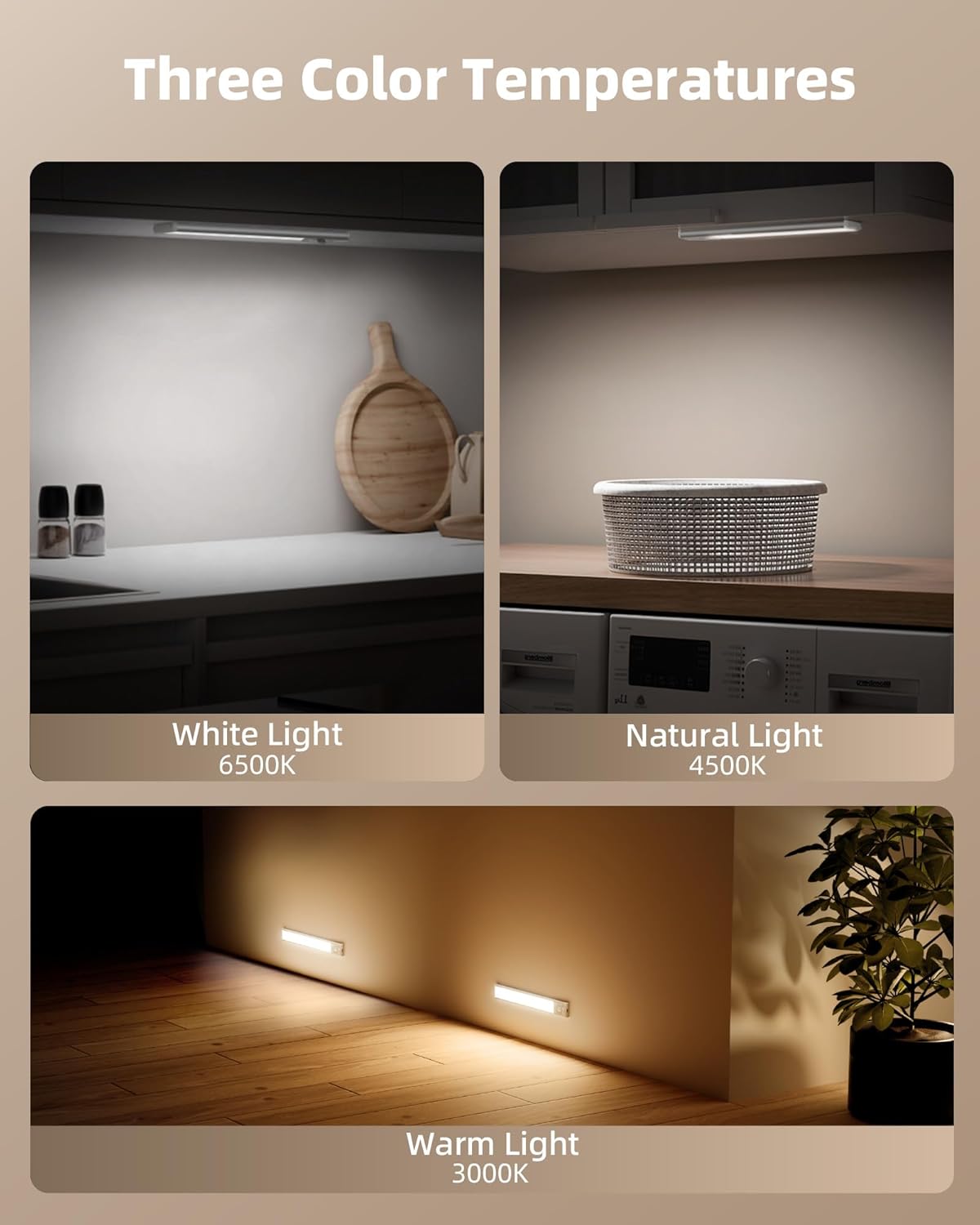 EZVALO 8" Under Cabinet Lighting, 2400mAh USB - C Rechargeable Motion Sensor Light, 3 Color Temps, 5 - Level Dimmable Magnetic Wireless Closet Lights for Kitchen, Pantry, Stairs (2 Pack) - EZVALO