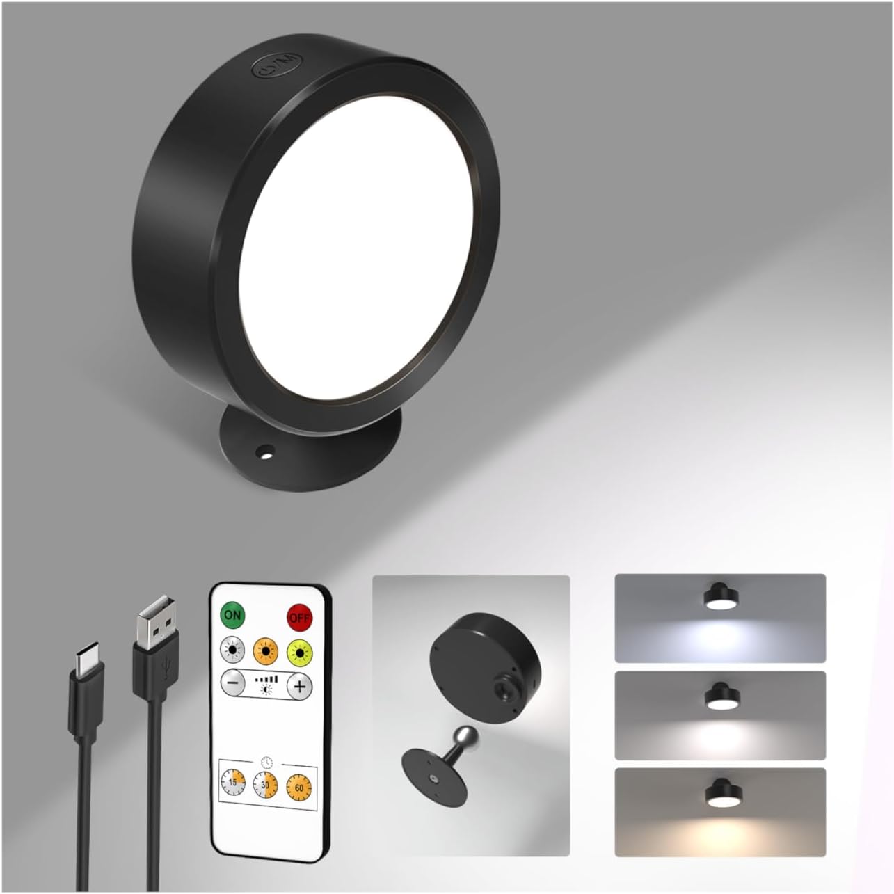 EZVALO LED Wall Mounted Lights, 5500mAh Rechargeable Wall Sconces Lamp, 3 Color Temps & Remote and Touch Control, 360°Rotation Dimmable Cordless Wall Light for Bedroom Reading Study Bedside (2 Pack) - EZVALO