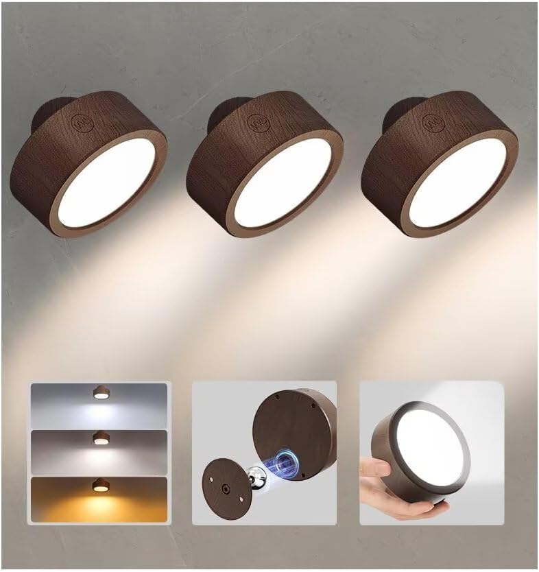 EZVALO LED Wall Mounted Lights, 5500mAh Rechargeable Wall Sconces Lamp, 3 Color Temps & Remote and Touch Control, 360°Rotation Dimmable Cordless Wall Light for Bedroom Reading Study Bedside (2 Pack) - EZVALO