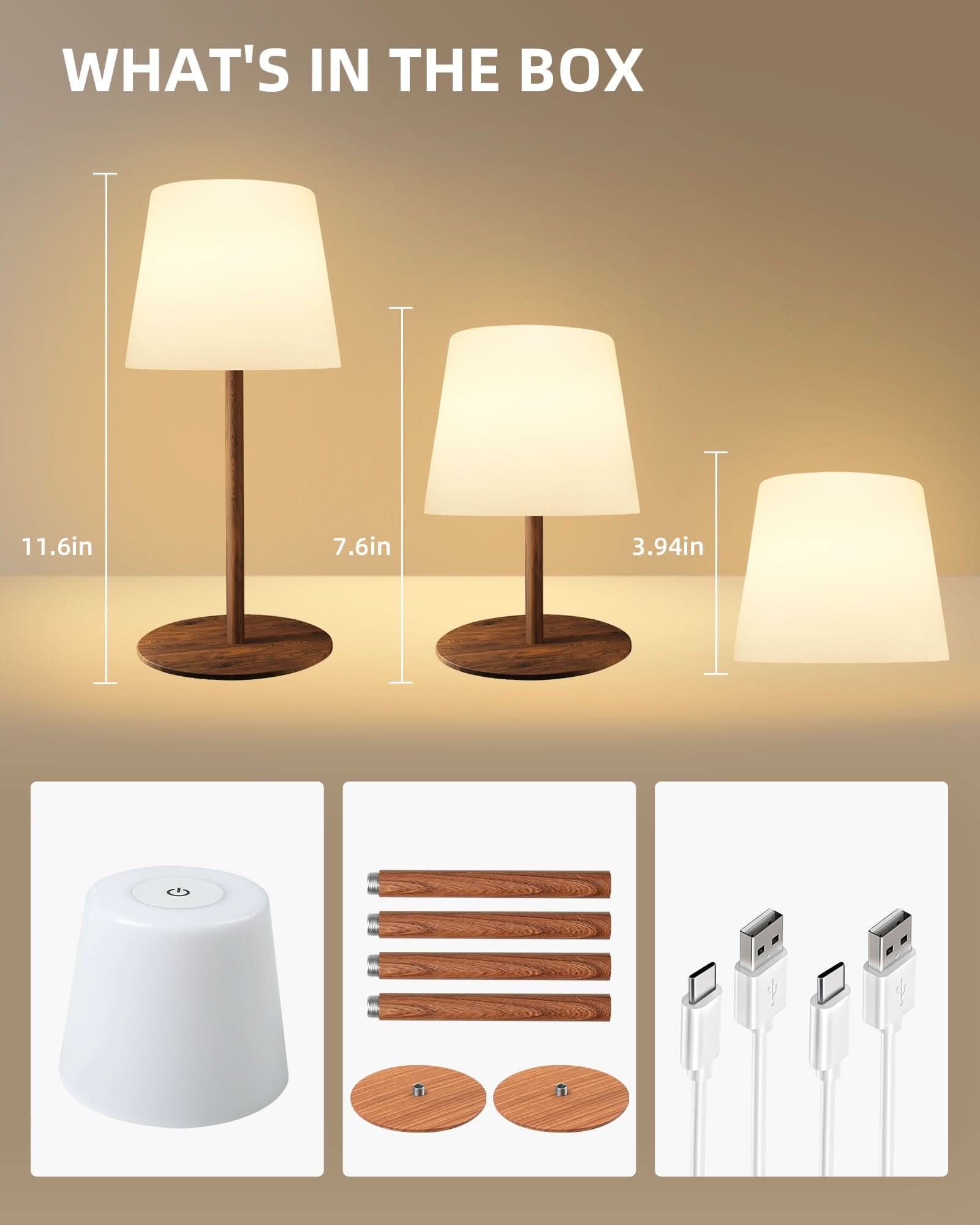 EZVALO Outdoor Cordless Table Lamp, IP65 Waterproof 4500mAh Rechargeble Shower Lamp, Dimmable Touch Lamp, LED Night Light Lamp for Bathroom Patio Camping Restaurant Home - EZVALO