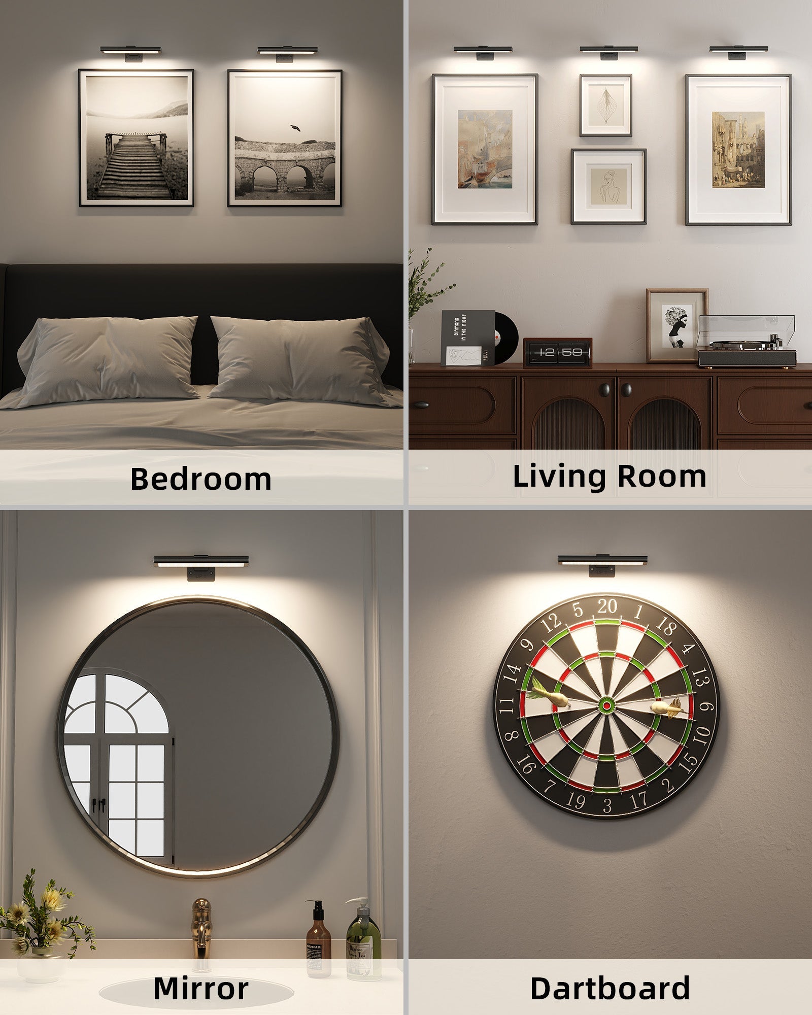 EZVALO Picture Light for Wall, Rechargeable 2400mAh Battery Lights Wireless with IR Remote, 3 Color & Dimmable Magnetic 7.8'' LED Lights Display for Painting, Living Room, Gallery, Bedroom(Black - 3P) - EZVALO