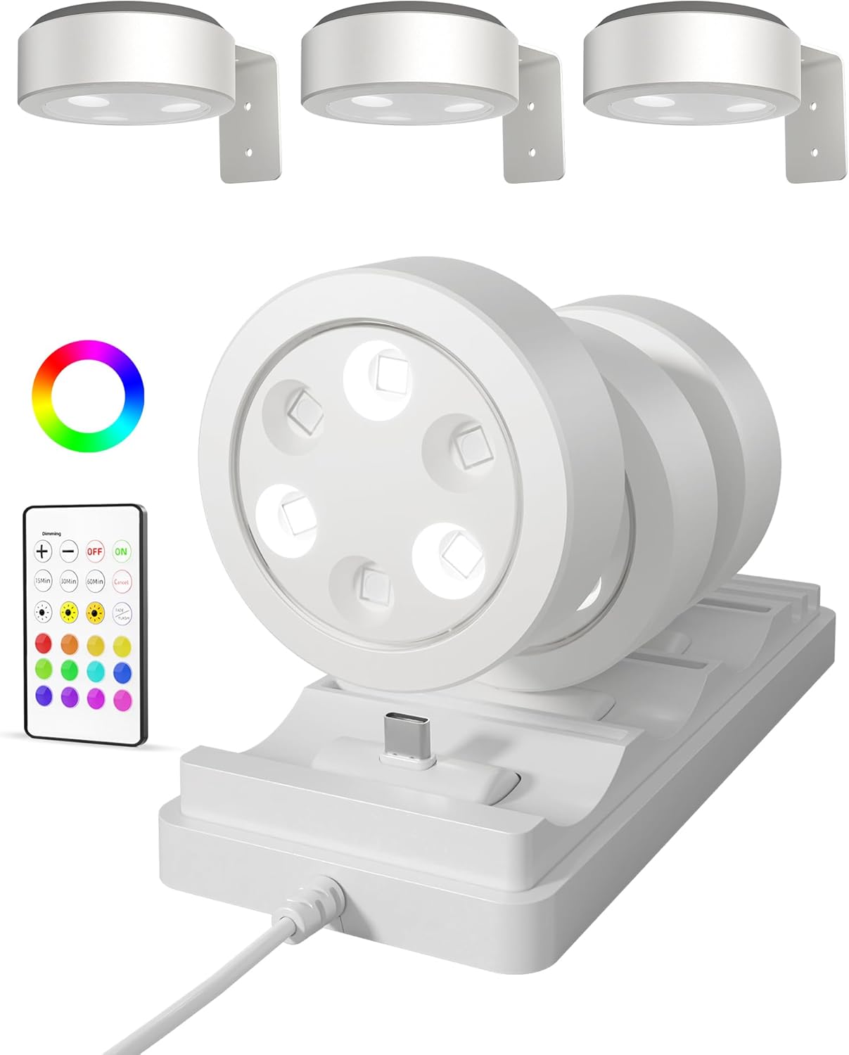 EZVALO Picture Lights for Wall, 2000mAh Rechargeable Battery Magnetic Poster Lights with 3 Color Temps & 12 RGB, Remote Dimmable Timer Painting Light, Wall Decor Light for Art Display, Frame (3 Pack) - EZVALO