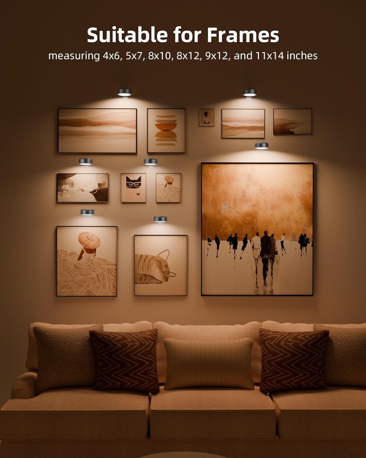 EZVALO Picture Lights for Wall, 2000mAh Rechargeable Battery Magnetic Poster Lights with 3 Color Temps & 12 RGB, Remote Dimmable Timer Painting Light, Wall Decor Light for Art Display, Frame (6 Pack) - EZVALO