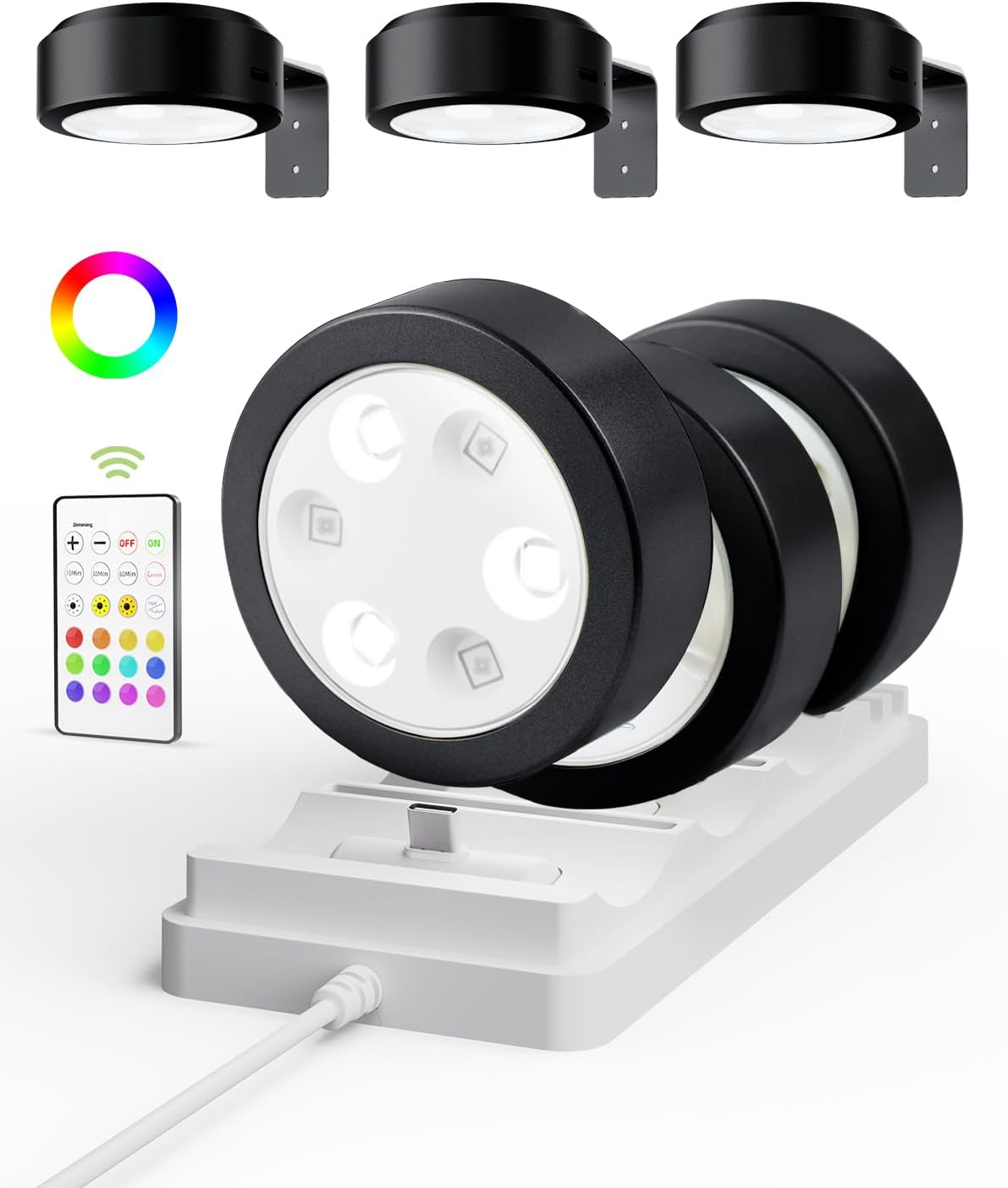 EZVALO Picture Lights for Wall, 2000mAh Rechargeable Battery Magnetic Poster Lights with 3 Color Temps & 12 RGB, Remote Dimmable Timer Painting Light, Wall Decor Light for Art Display, Frame (3 Pack) - EZVALO