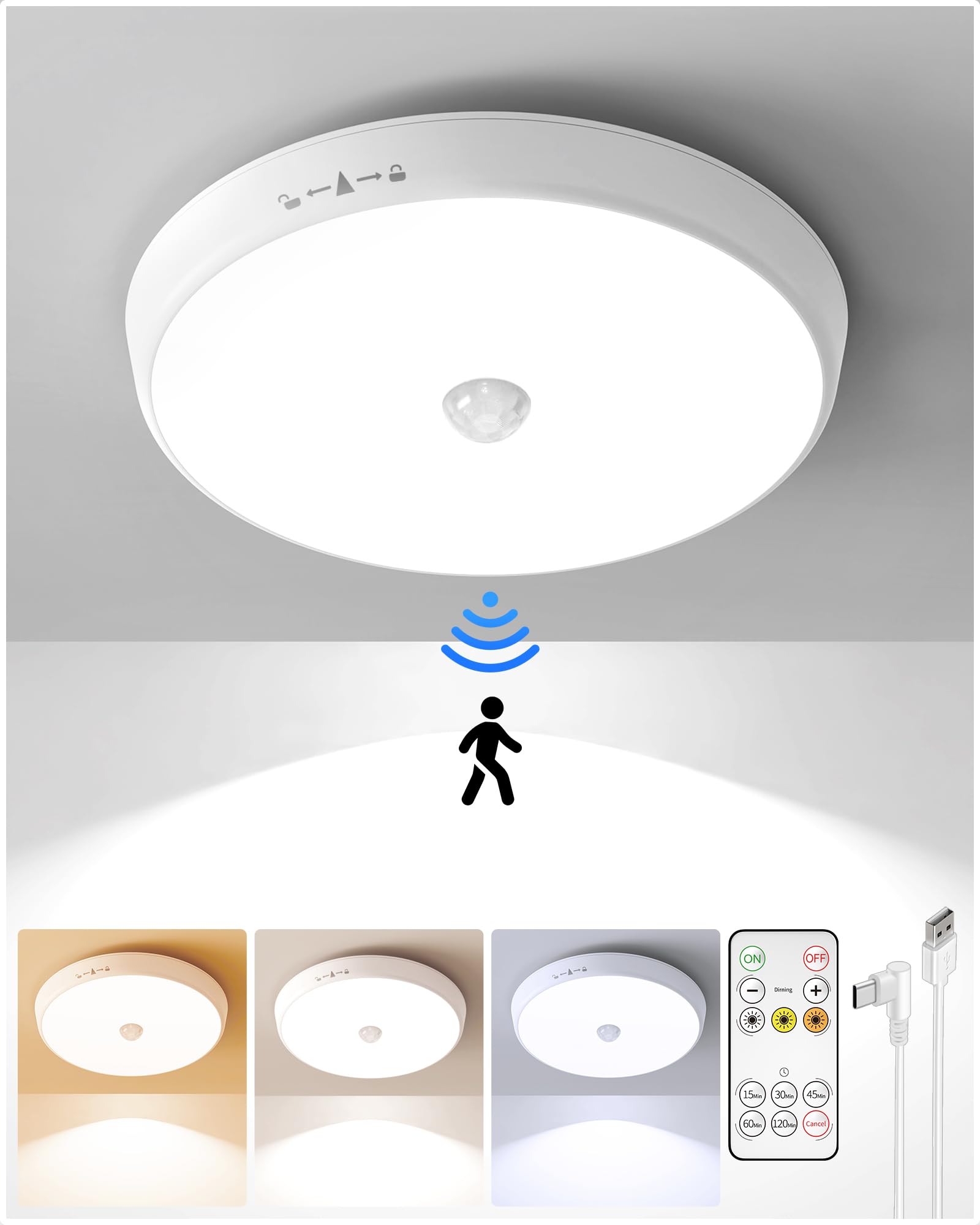 EZVALO Rechargeable Ceiling Light Motion Sensored - EZVALO