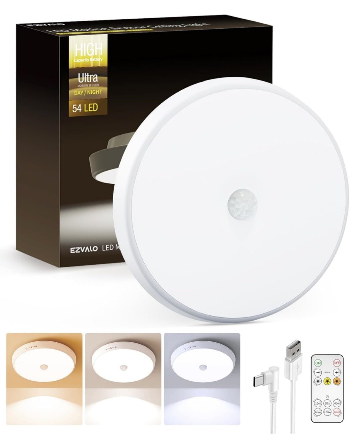 EZVALO Rechargeable Ceiling Light Motion Sensored - EZVALO
