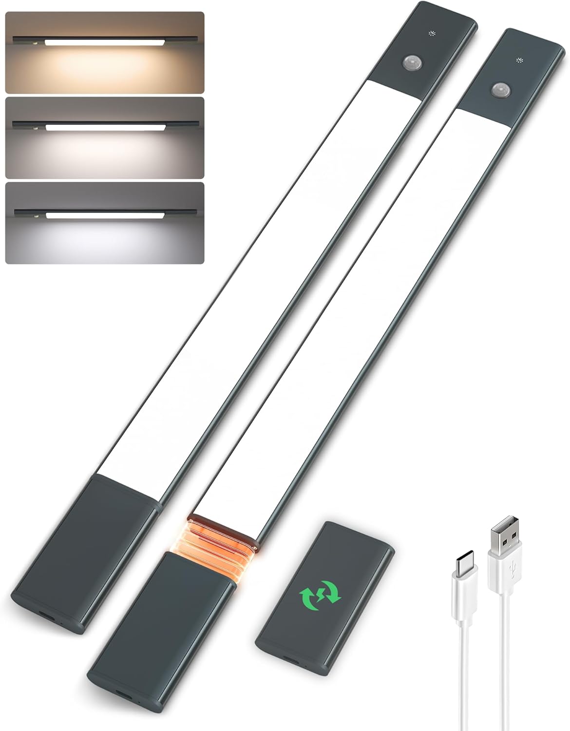 EZVALO Under Cabinet Lighting, 2200mAh Closet Lights with 2 Extra Batteries, 3 Color Temps Motion Sensor Lights Indoor, LED Lights for Closet, Pantry, Kitchen - EZVALO