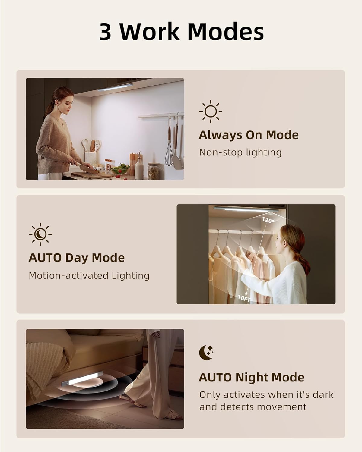 EZVALO Under Cabinet Lighting, 2200mAh Closet Lights with 2 Extra Batteries, 3 Color Temps Motion Sensor Lights Indoor, LED Lights for Closet, Pantry, Kitchen - EZVALO