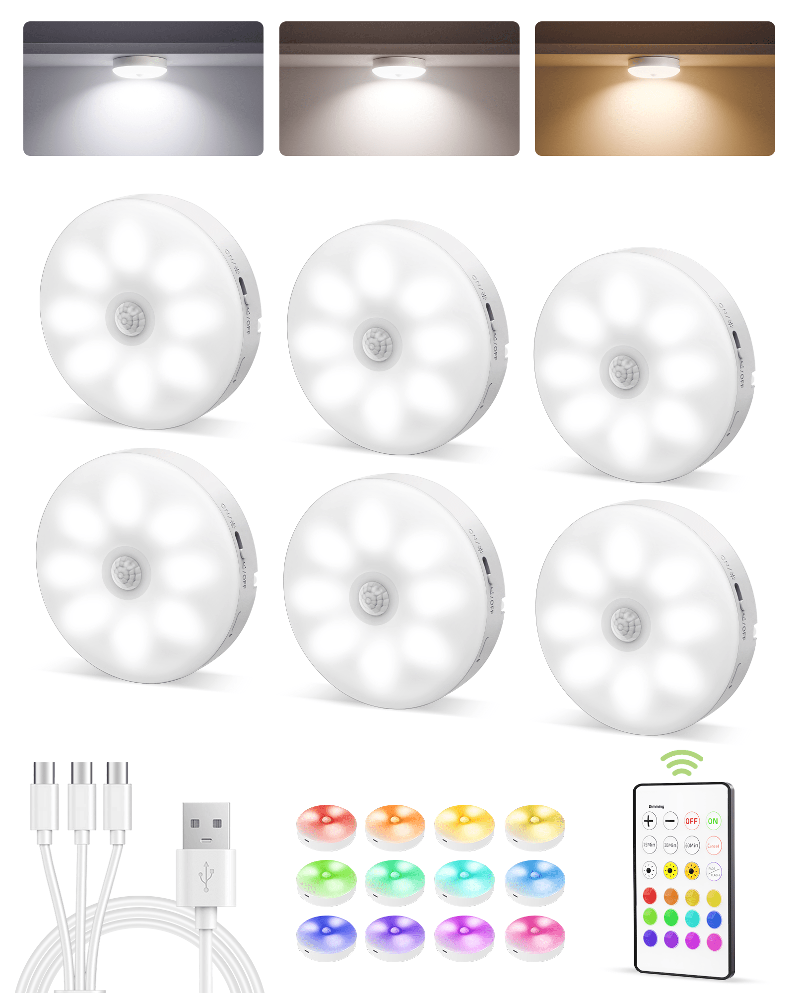 EZVALO Under Cabinet Lighting with Charging Station,1000mAh Rechargeable Puck Lights - EZVALO