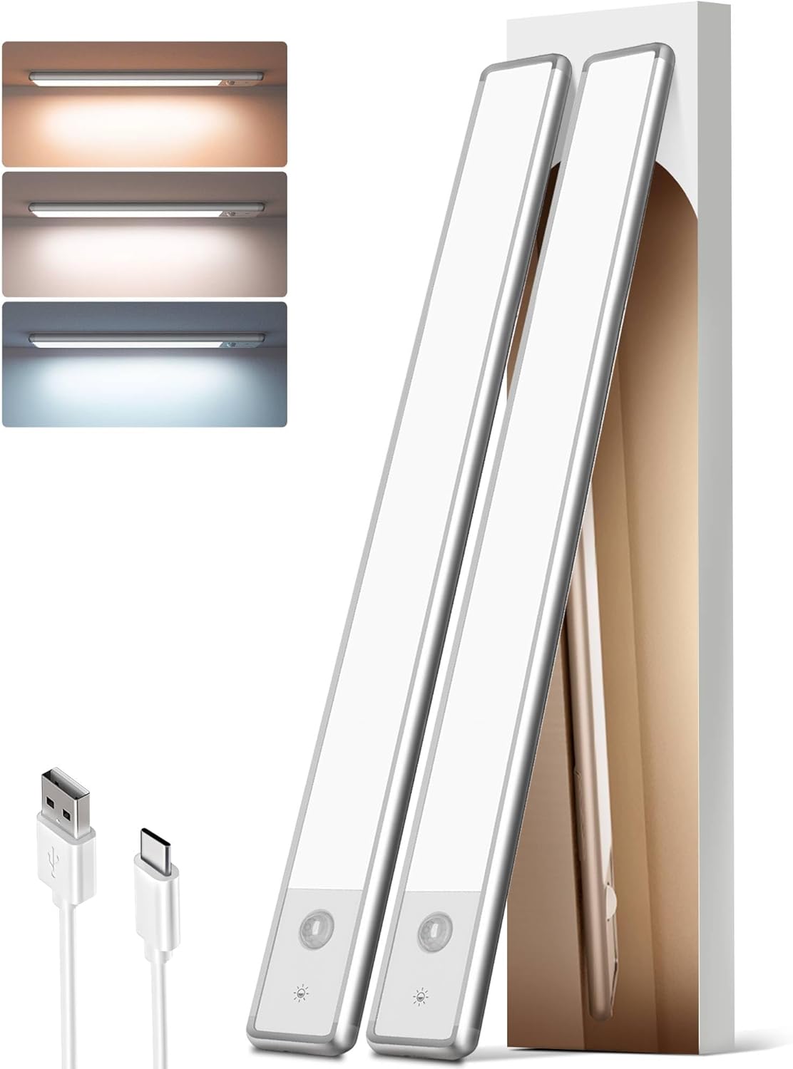 EZVALO 11.8-inch Under Cabinet Lighting, 3 Color Temperatures, Rechargeable Motion Sensor Light Indoor, LED Magnetic Lights with Dimmable for Kitchen, Stairs, Pantry, Closet