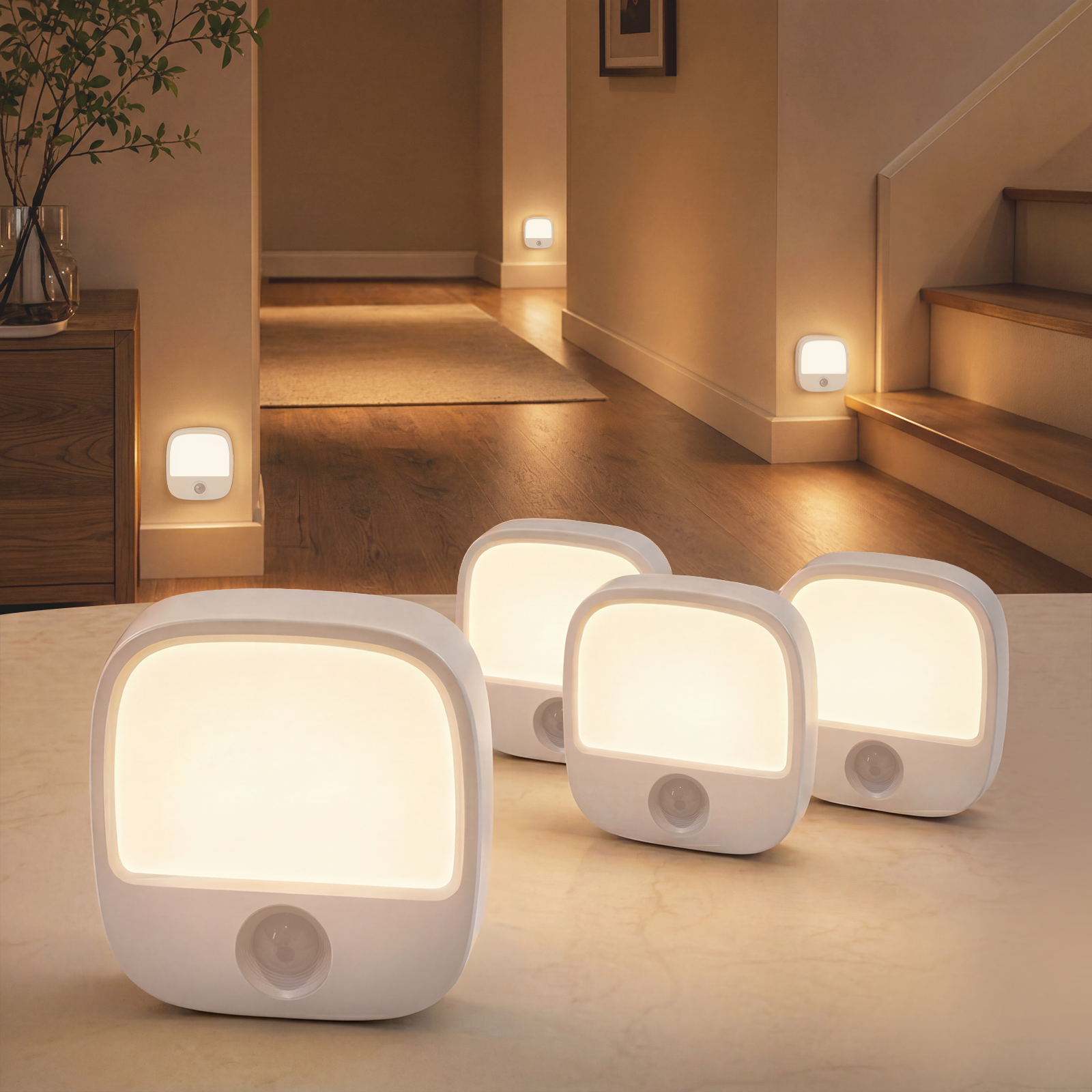 EZVALO Rechargeable Motion Sensor Night Lights, 4 Pack Magnetic Stick-On LED Lights, 3 Color Temperatures, 10%-100% Dimming & Memory, 1000mAh Light for Closet, Bedroom, Hallway, Stairs, Bathroom