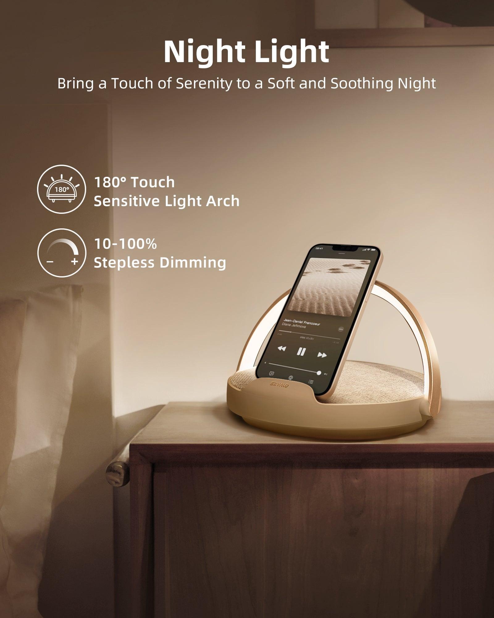 EZVALO EzFlex S Bedside Lamp Wireless Charger, Dimmable LED Night Light, Bluetooth Speaker - EZVALO