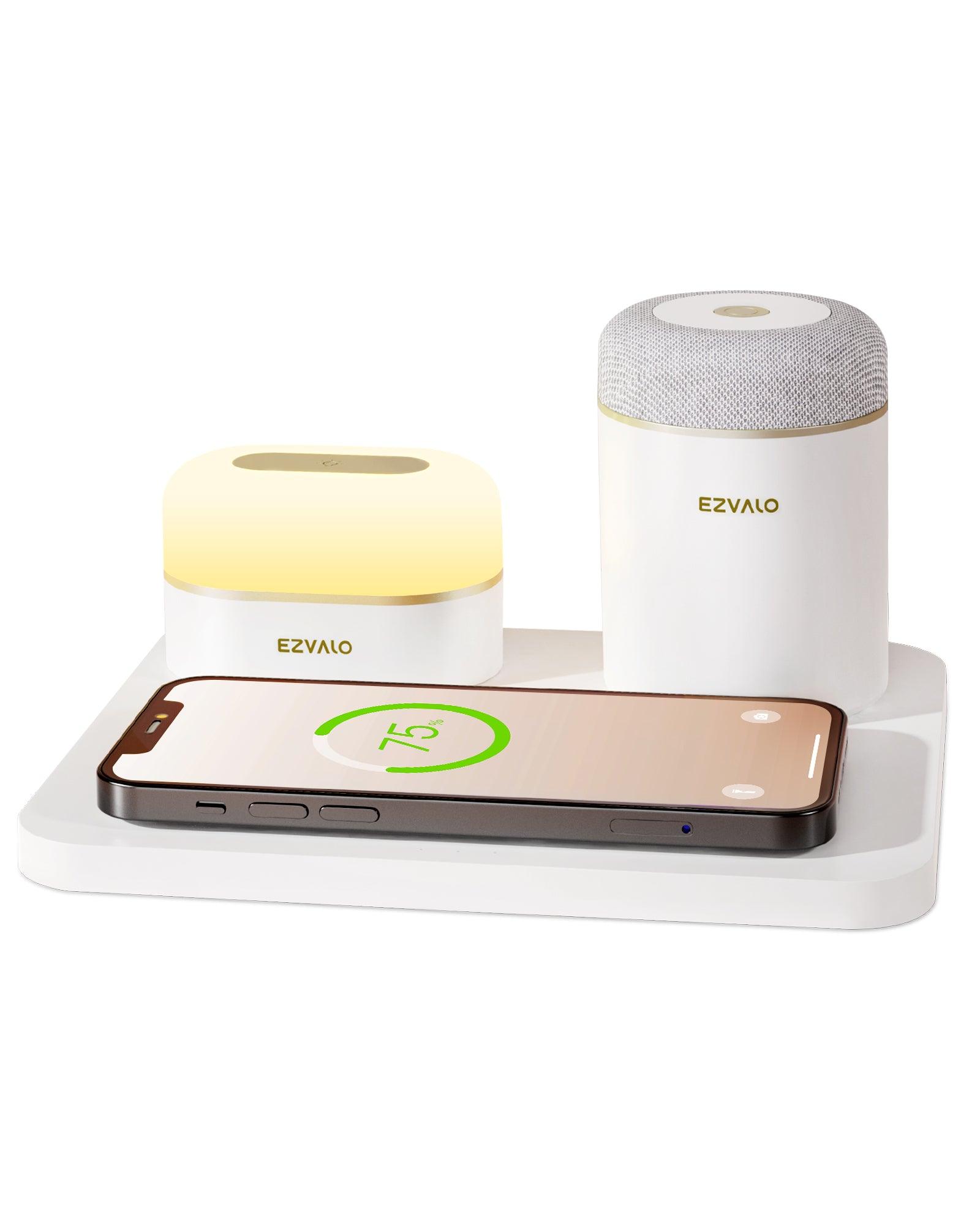 EZVALO EzFlex E 3-in-1 gift box with Wireless Phone Charger & LED Night Light & Portable Speaker- White - EZVALO