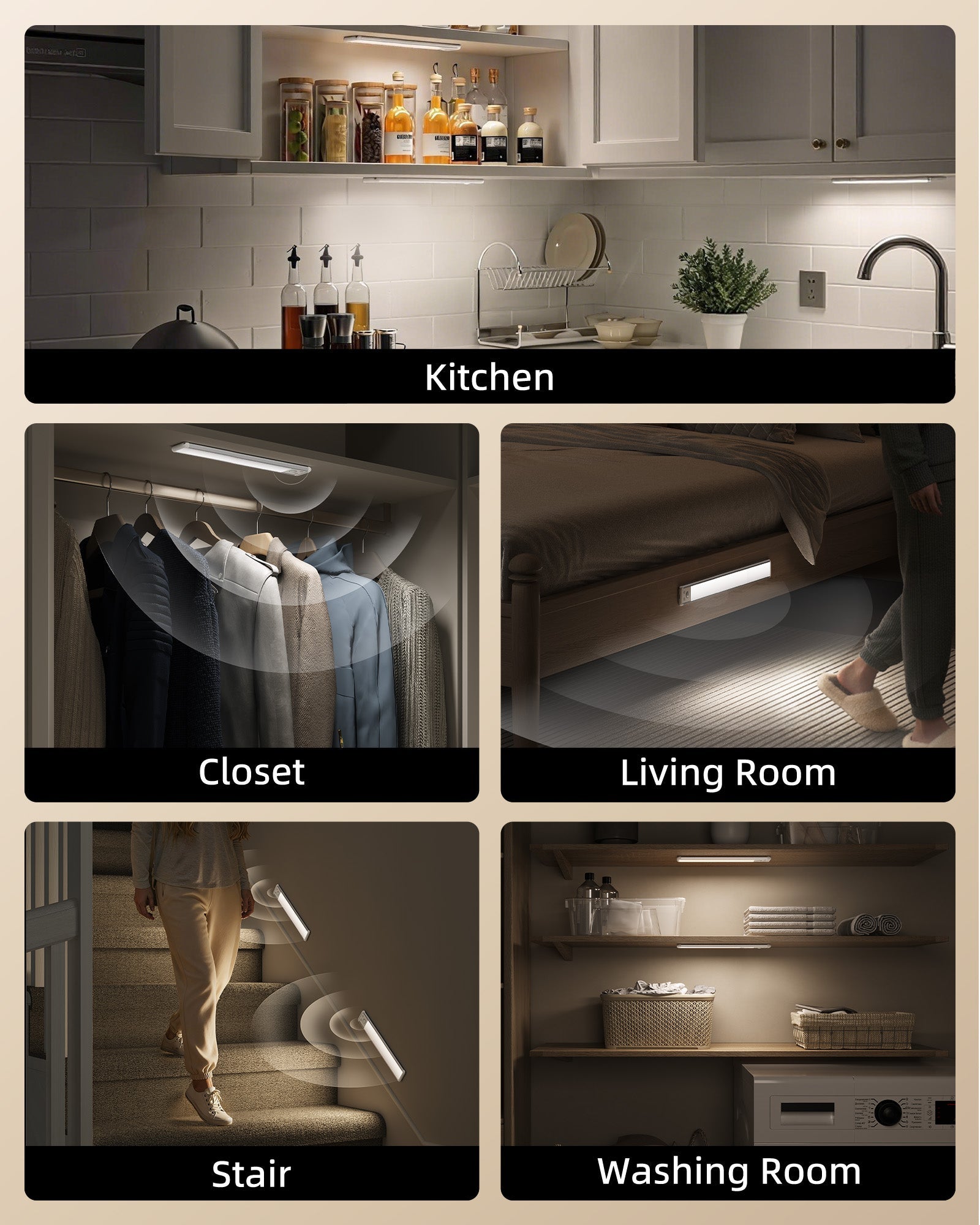 EZVALO 11.8-inch Under Cabinet Lighting, 3 Color Temperatures, 2400 mAh Rechargeable Motion Sensor Light Indoor, LED Magnetic Wireless Light with Dimmable for Kitchen, Stairs, Pantry, Closet - EZVALO