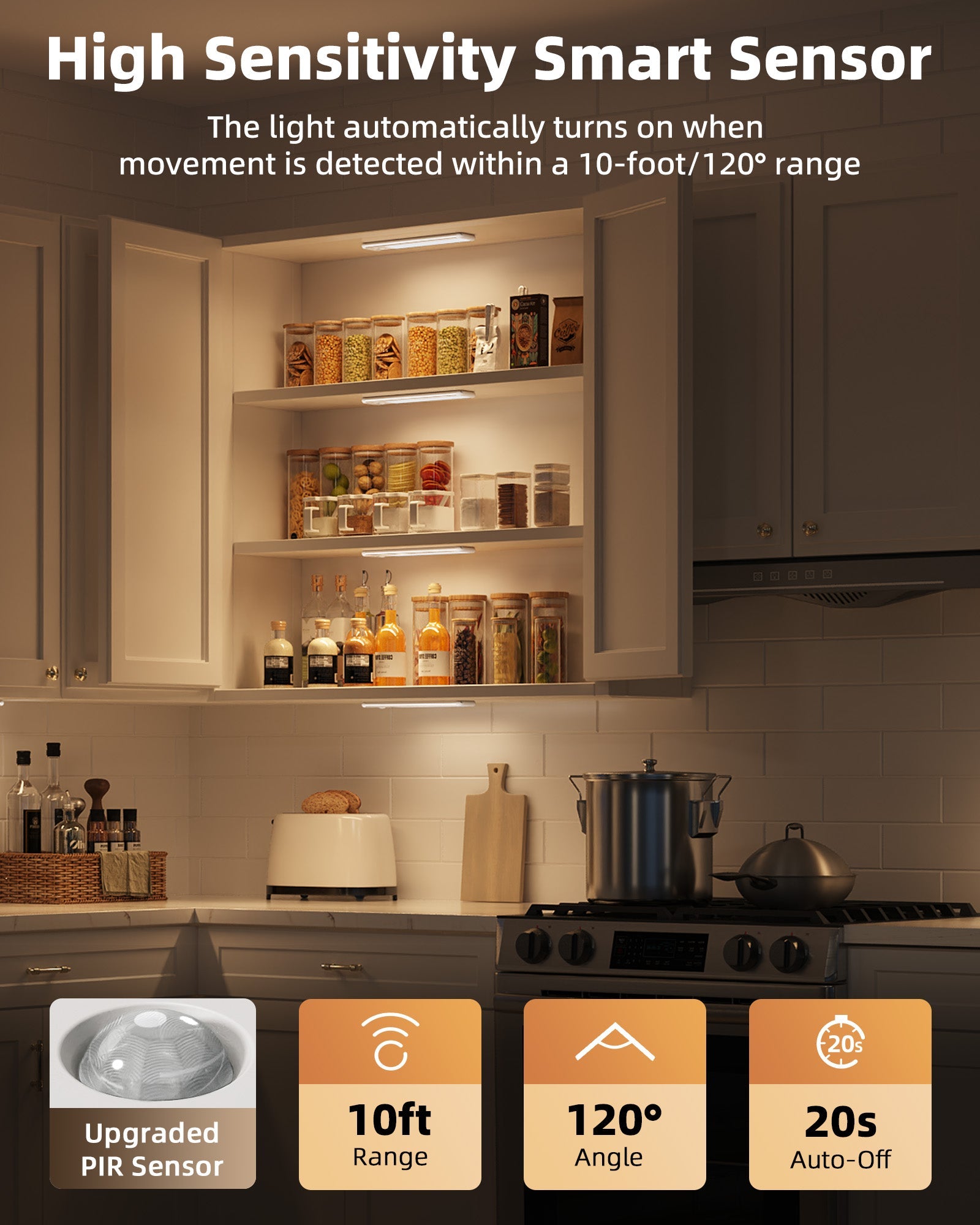 EZVALO 11.8-inch Under Cabinet Lighting, 3 Color Temperatures, 2400 mAh Rechargeable Motion Sensor Light Indoor, LED Magnetic Wireless Light with Dimmable for Kitchen, Stairs, Pantry, Closet - EZVALO