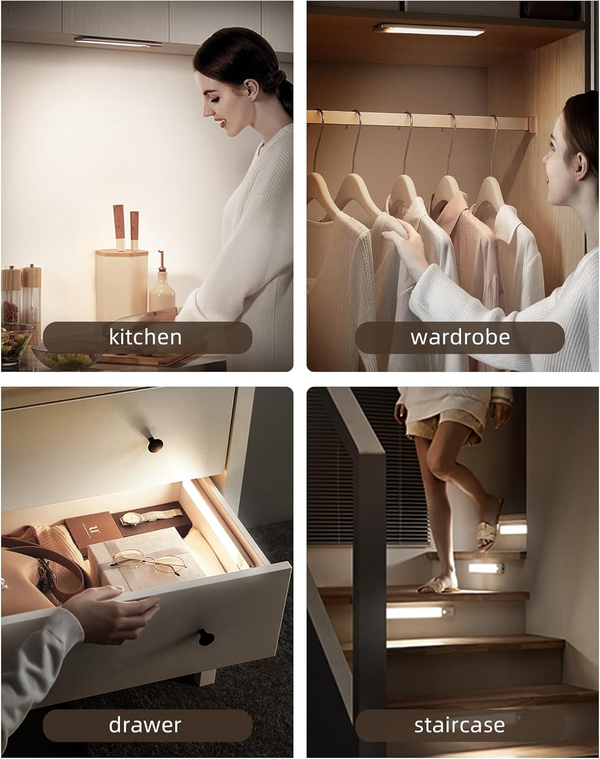 EZVALO 11.8 - inch Under Cabinet Lighting, 3 Color Temperatures, Rechargeable Motion Sensor Light Indoor, LED Magnetic Lights with Dimmable for Kitchen, Stairs, Pantry, Closet - EZVALO