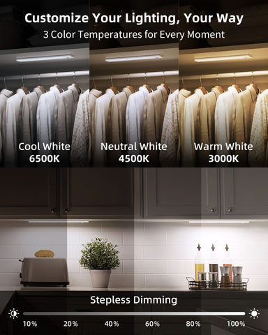 EZVALO 2 Pack 12in Under Cabinet Lights, 82 LED Motion Sensor Light for Large Areas, 2200mAh Rechargeable, Stepless Dimmable, Magnetic Wireless Closet Lighting for Kitchen Cabinets