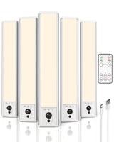 EZVALO 5 - Pack Under Cabinet Lighting, 2400mAh Motion Sensor Light, LED Closet Lights Wireless, 6500K Dimmable, Timer, Magnetic, with Remote Control for Kitchen, Closet, Stair - EZVALO