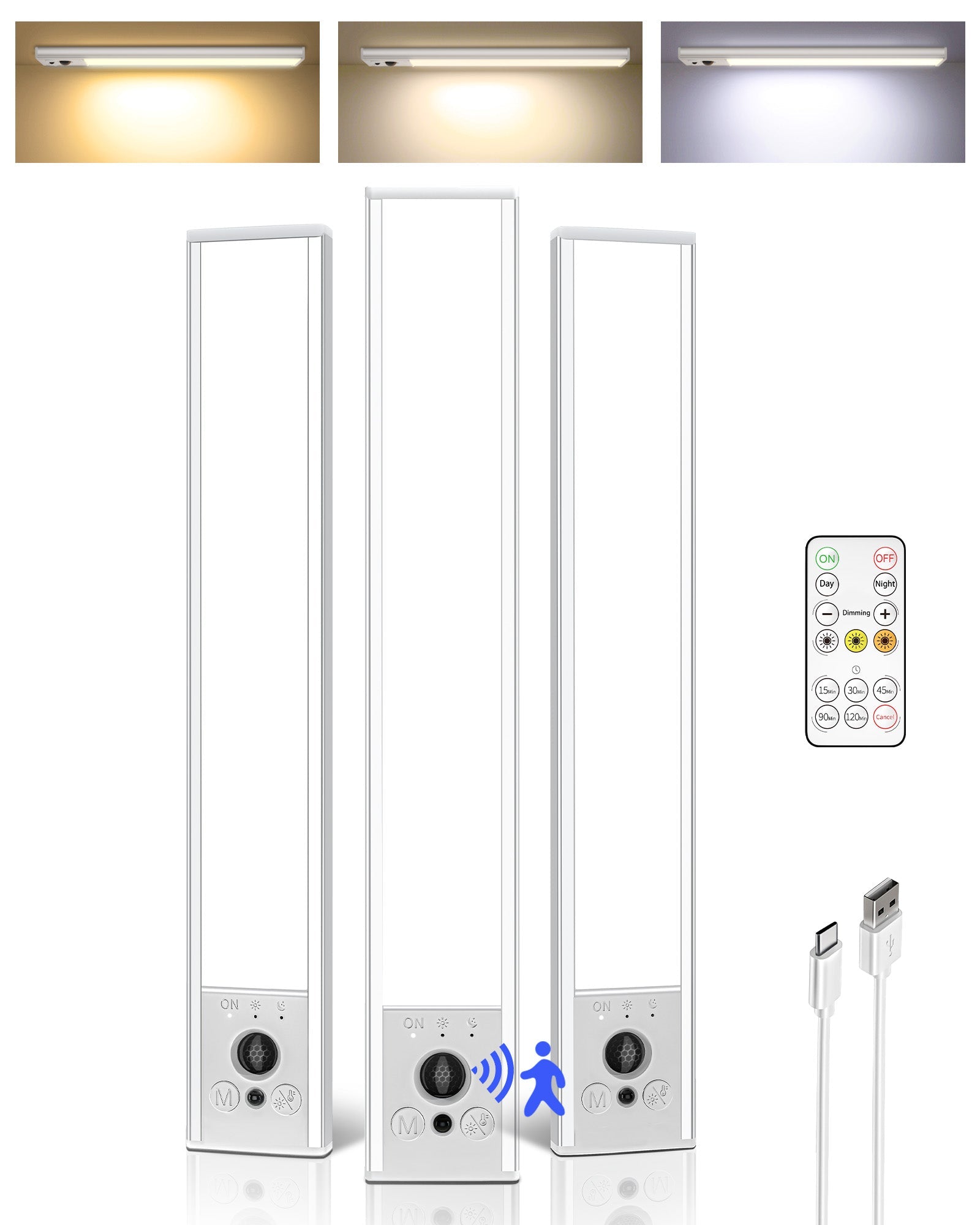EZVALO 5 - Pack Under Cabinet Lighting, 2400mAh Rechargeable Motion Sensor Light, 10inch Magnetic Closet Lights with Dimmable & 3 Color Temps, Wireless Motion Activated Lights with Remote for Kitchen - EZVALO