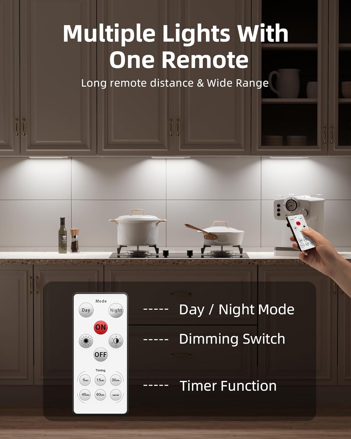 EZVALO 5 Pack Under Cabinet Lighting, Rechargeable Motion Sensor Light, LED Closet Lights Wireless, 5700K Dimmable, Timer, Magnetic, with Remote Control for Kitchen, Closet, Stair - EZVALO