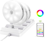 EZVALO 6 - Pack Under Cabinet Lighting, Rechargeable Motion Sensor Puck Lights with Remote, 3 Color Temps &12 RGB Colors, Magnetic Stick on Light, Dimmable Under Counter Lights for Kitchen, Shelf, Stair - EZVALO
