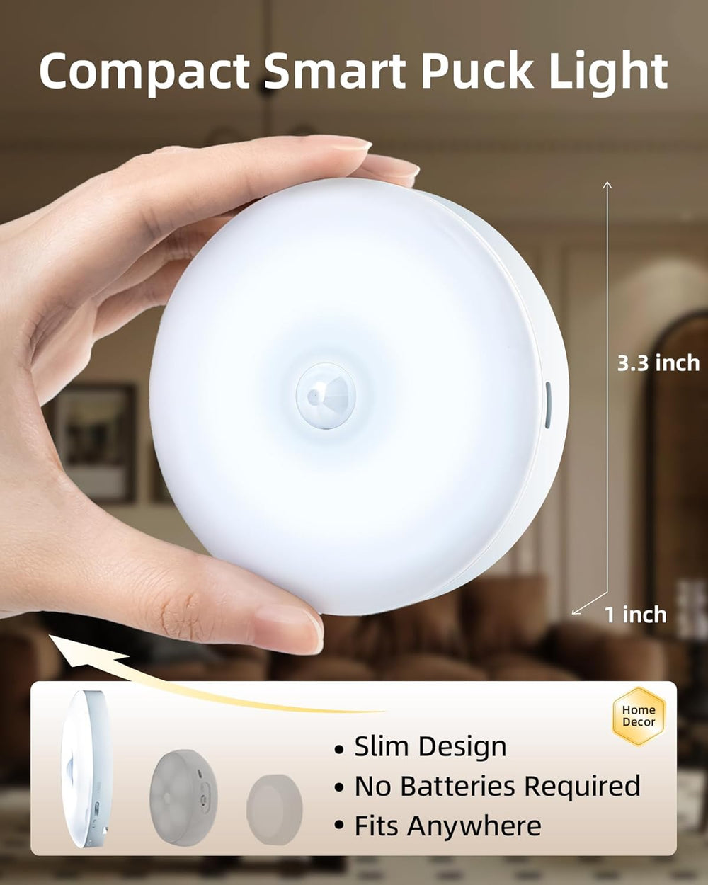 EZVALO 6-Pack Under Cabinet Lighting, Rechargeable Motion Sensor Puck