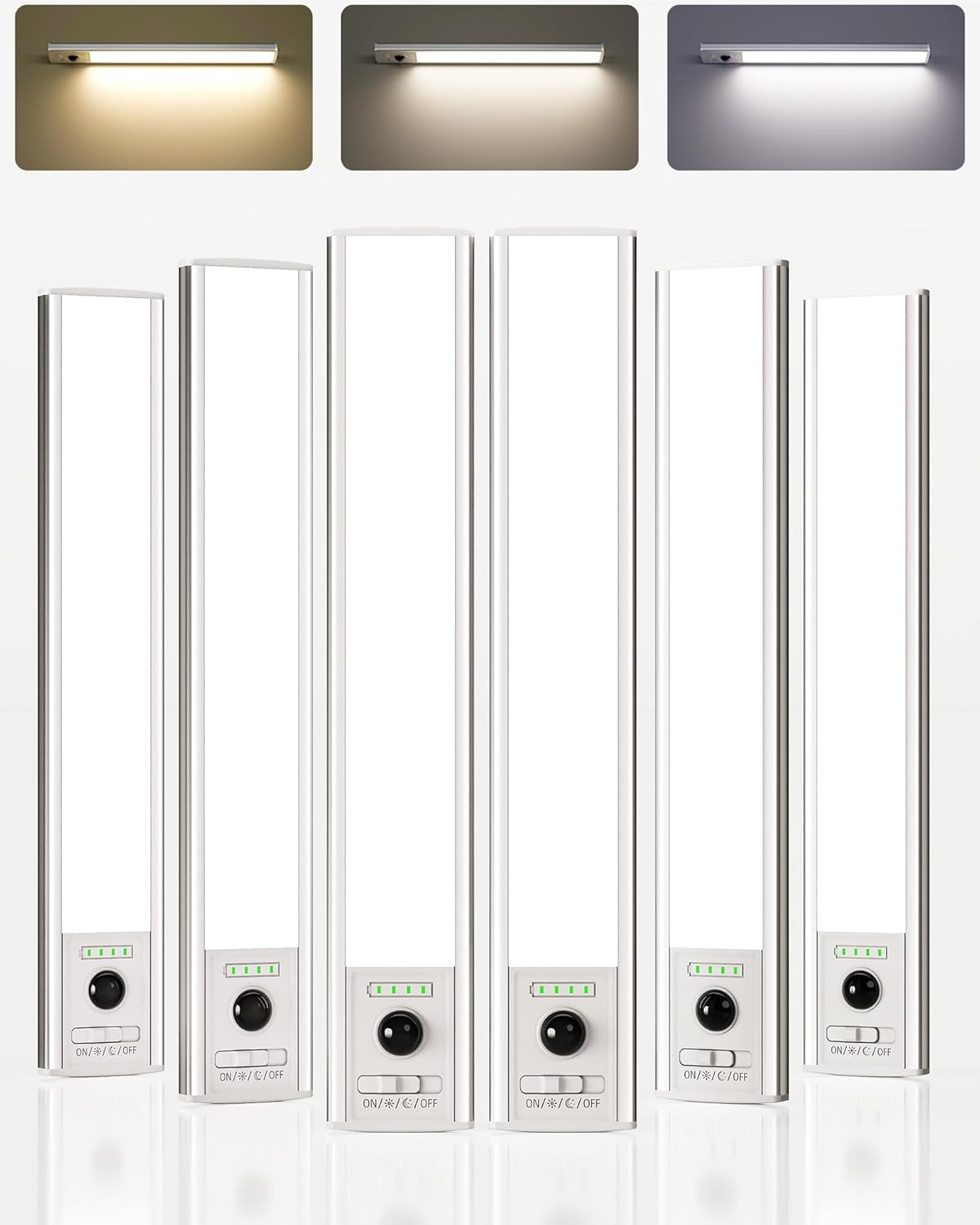 EZVALO 6 Pack Under Cabinet Lighting Wireless with Battery Indicator, 2000mAh Rechargeable Motion Sensor Light Indoor, 10inch 80 LED Under Counter Lights for Kitchen Closet, 3 Color Temps, Dimmable - EZVALO