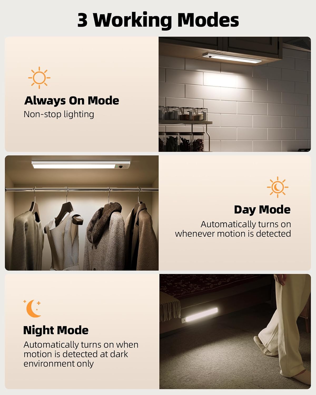 EZVALO 6 Pack Under Cabinet Lighting Wireless with Battery Indicator, 2000mAh Rechargeable Motion Sensor Light Indoor, 10inch 80 LED Under Counter Lights for Kitchen Closet, 3 Color Temps, Dimmable - EZVALO