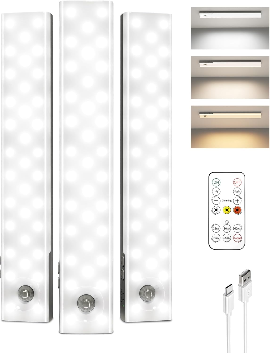 EZVALO 6-Pack Under Cabinet Lighting with Charging Station, 2000mAh Rechargeable Wireless Motion Sensor Lights, 3 Color Temps, Dimmable, Timer, Magnetic, with Remote Control for Kitchen, Closet, Stair