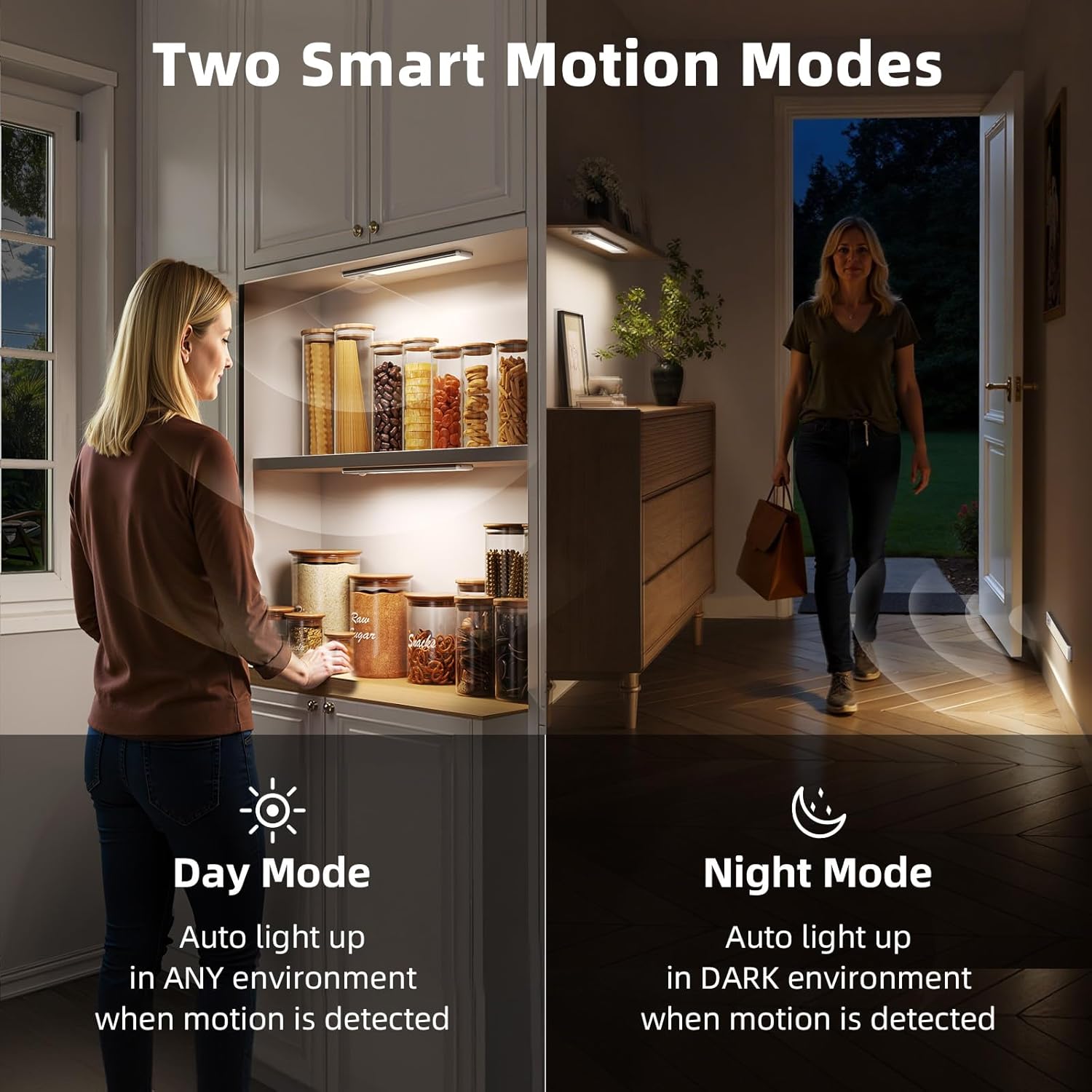 EZVALO 8" Under Cabinet Lighting, 2400mAh USB - C Rechargeable Motion Sensor Light, 3 Color Temps, 5 - Level Dimmable Magnetic Wireless Closet Lights for Kitchen, Pantry, Stairs (2 Pack) - EZVALO