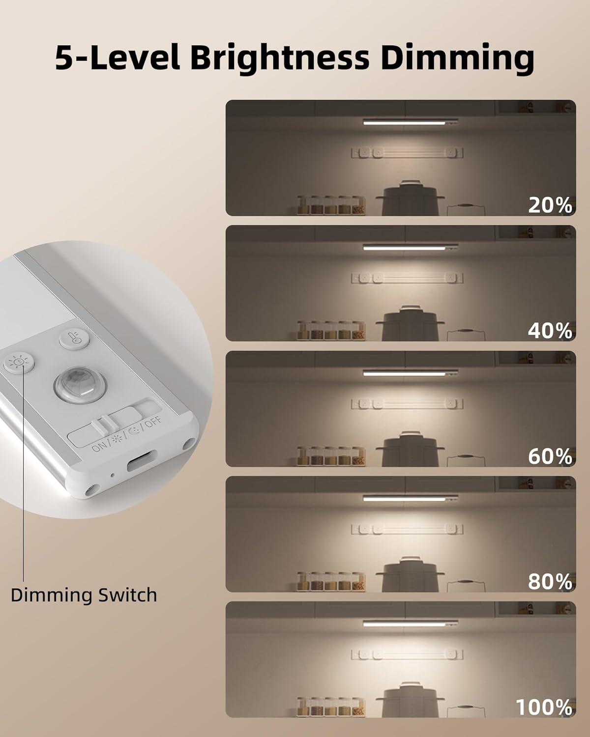 EZVALO 8" Under Cabinet Lighting, 2400mAh USB - C Rechargeable Motion Sensor Light, 3 Color Temps, 5 - Level Dimmable Magnetic Wireless Closet Lights for Kitchen, Pantry, Stairs (2 Pack) - EZVALO